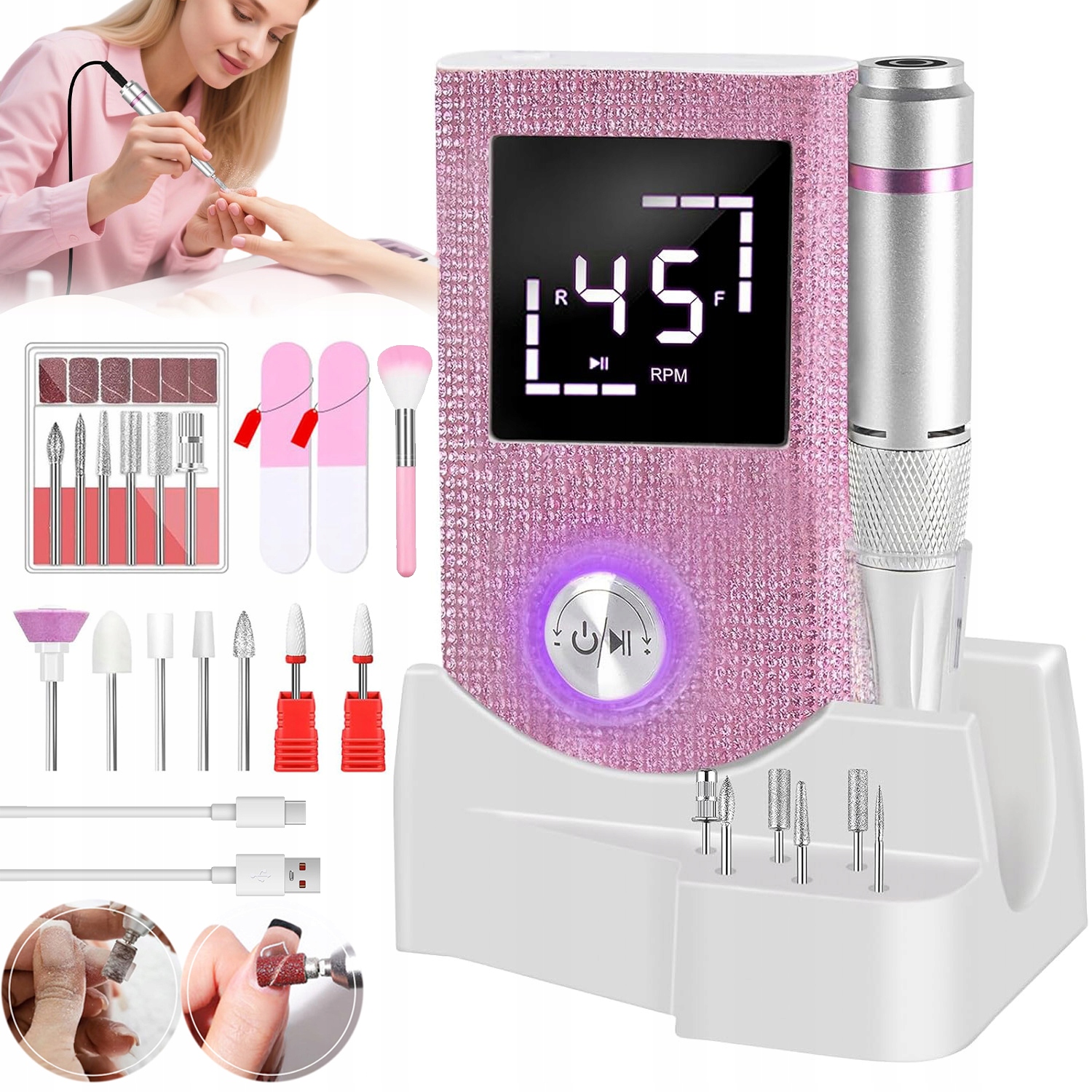 Bruska Na Nehty Manikúra Pedikúra Profesionální Bezdrátová Sada