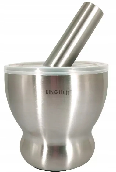 MOŹDZIERZ KUCHENNY STALOWY Z POKRYWKĄ DO PRZYPRAW ZIÓŁ TŁUCZEK DO UCIERANIA Model KH-1661