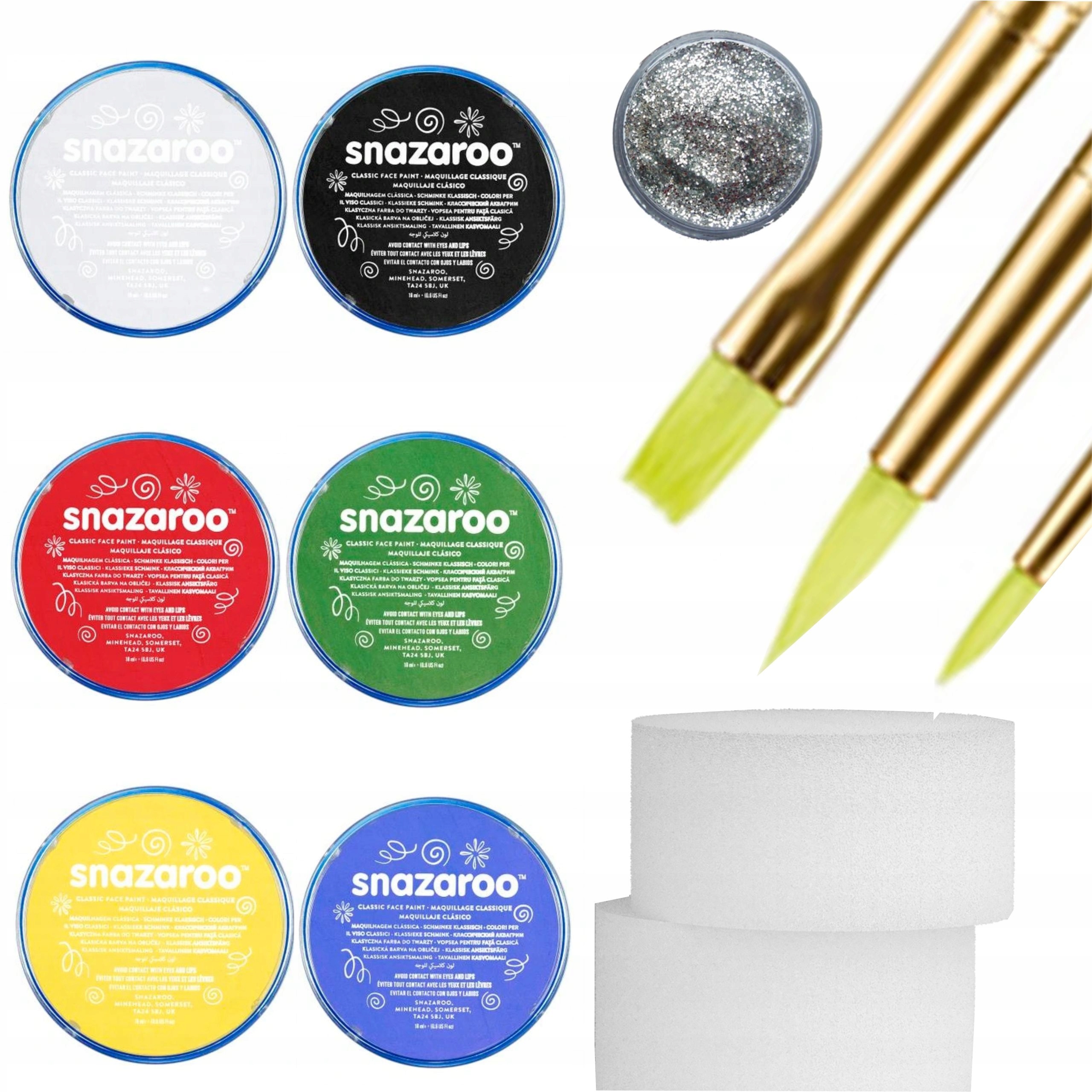 ZESTAW FARB do malowania twarzy i ciała WALIZKA 13el PĘDZLE BROKAT Snazaroo Kod producenta 1194010