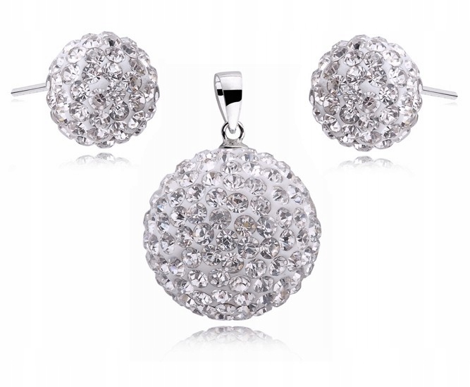 

Srebrny Komplet Białe Kulki Kule Swarovski Cristal
