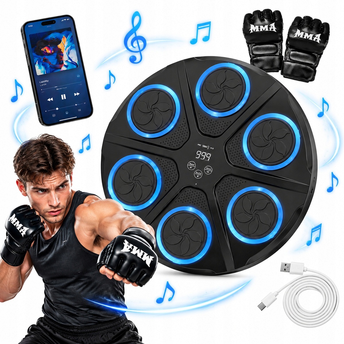 Hudební Boxovací Stroj Boxovací Stěna Bluetooth Štít Rukavice
