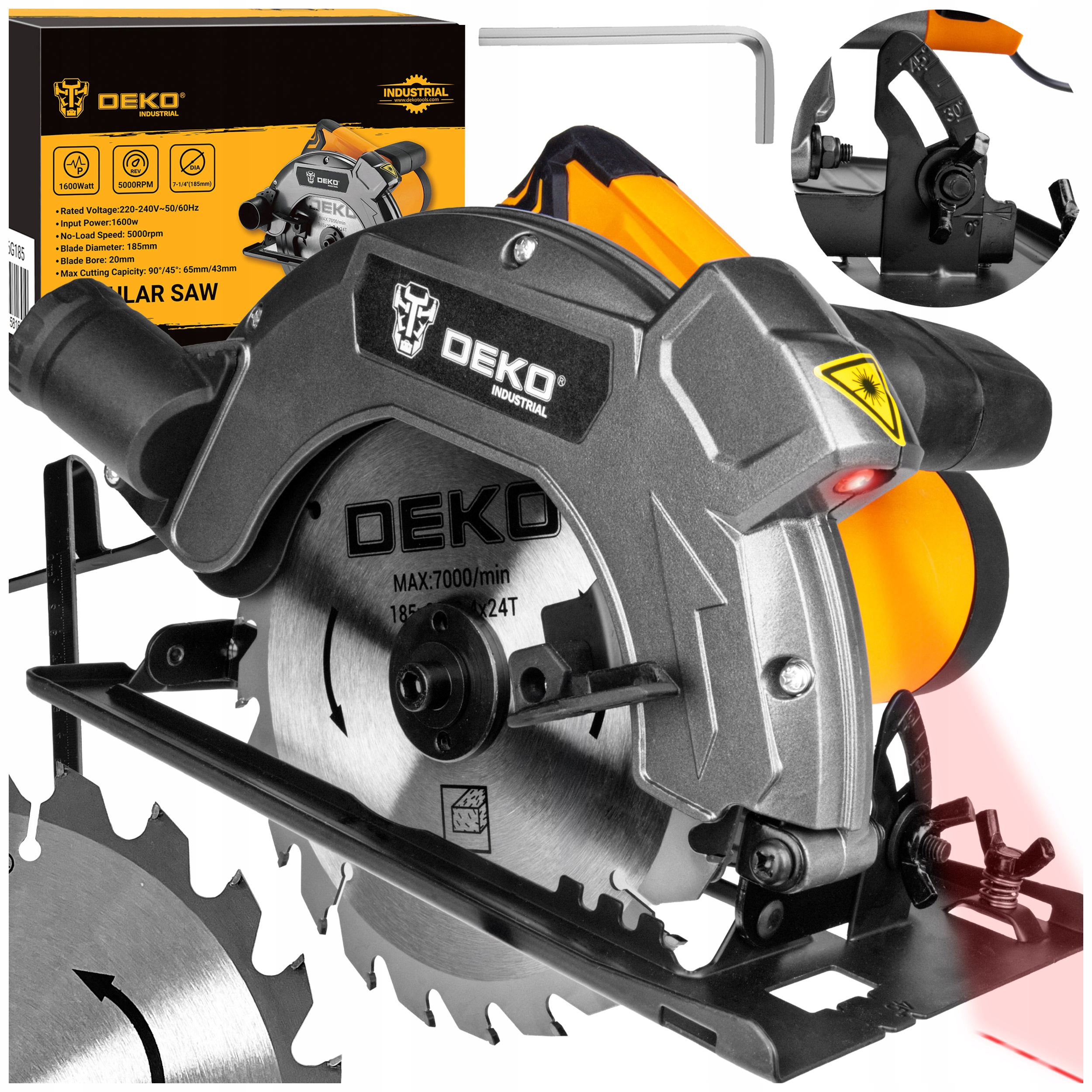 Piła Tarczowa Przecinarka Pilarka Ręczna Do Drewna 1600W Tarcza 185MM Deko