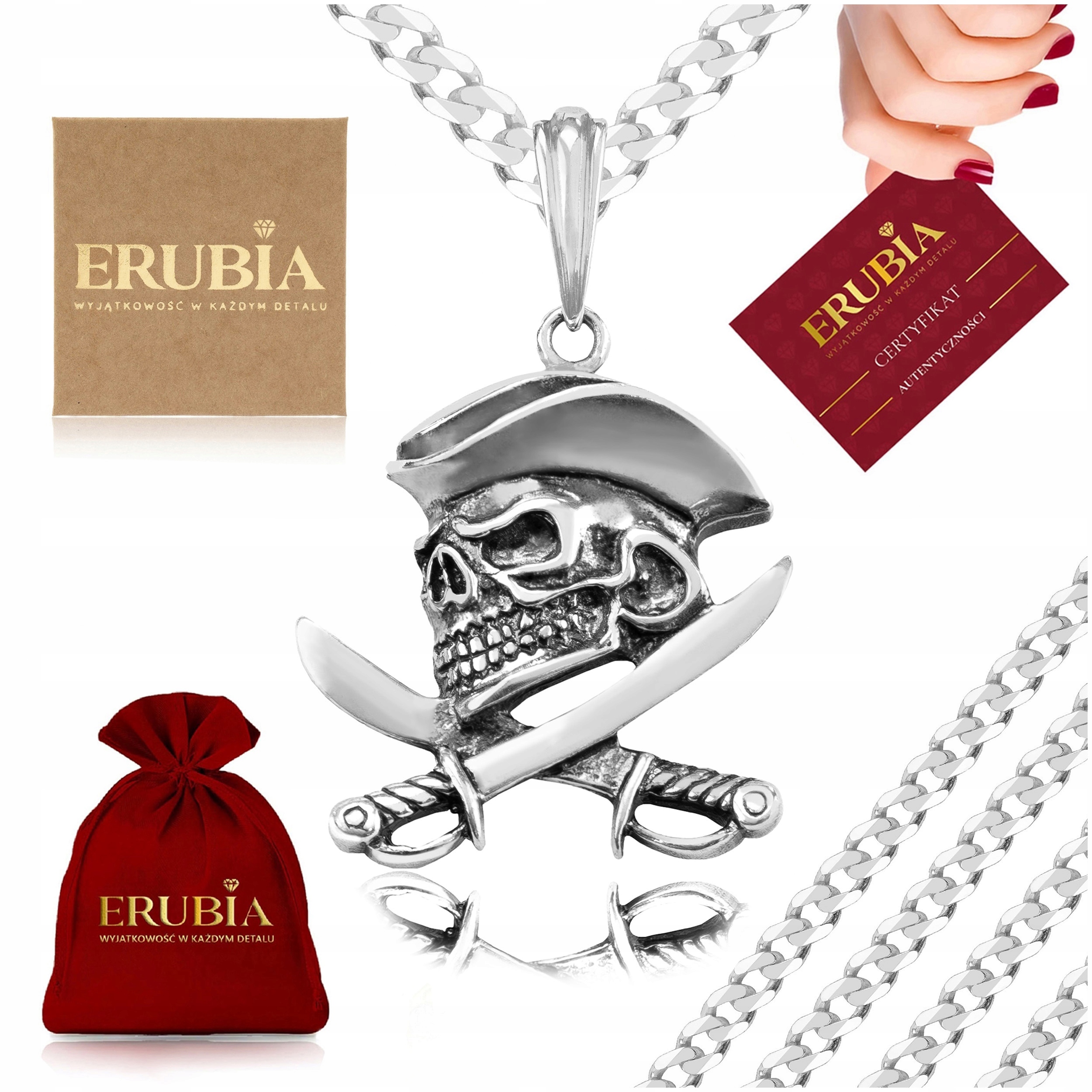 Stříbrný Řetízek Pánský 925 Přívěsek Lebka 65 CM 4,5 MM Na 1-99. Narozeniny