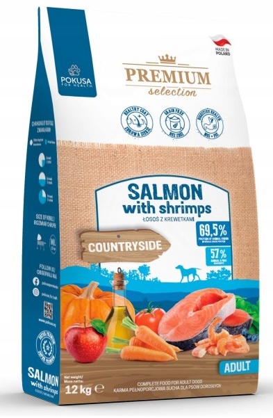 Pokusa Łosoś z Krewetkami 12kg Karma Sucha dla Psów Dorosłych