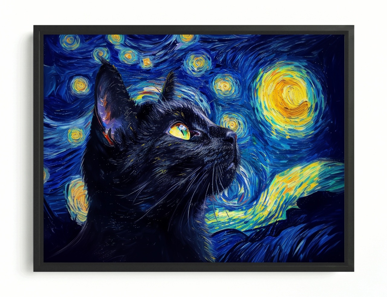 Obraz Rám American Box Olej Van Gogh Hviezdna Noc Čierna Mačka 80x60
