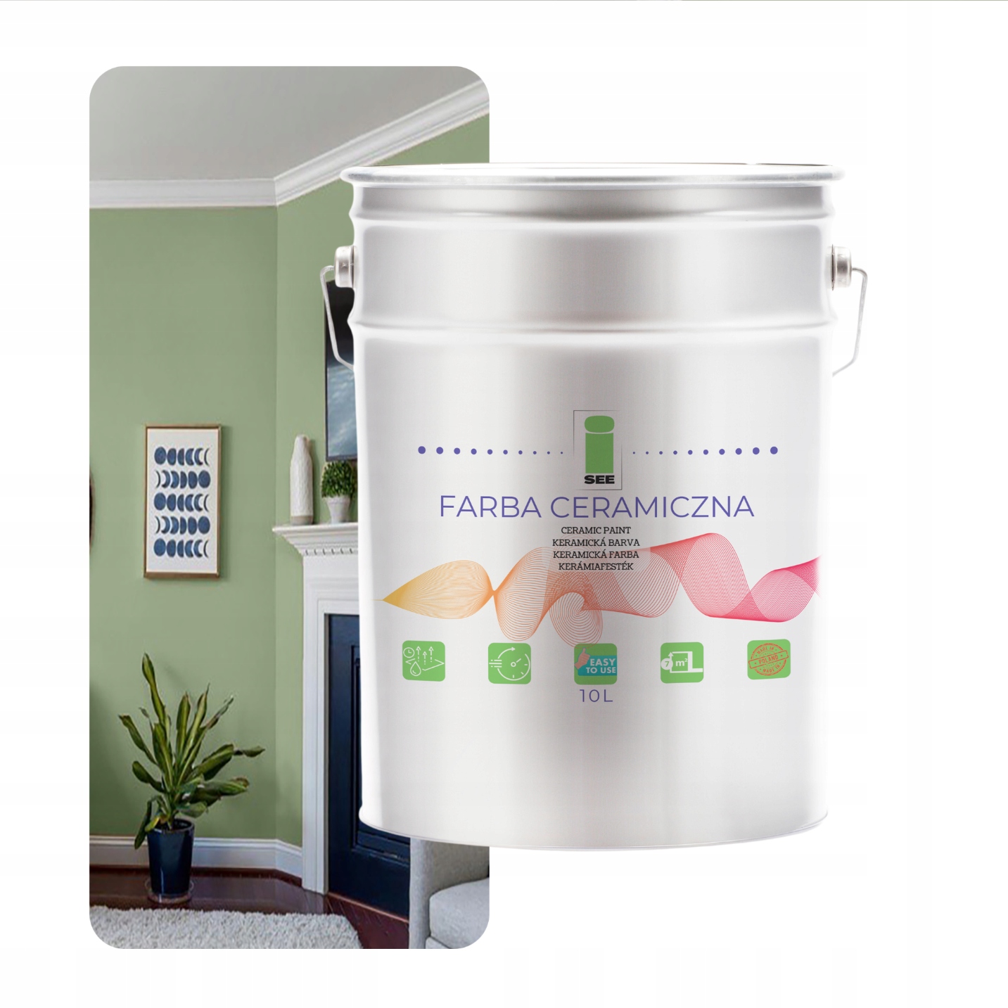 Keramická Umývateľná Zelená Šalviová Farba Na Steny 10 L, Odolná Voči Škvrnám