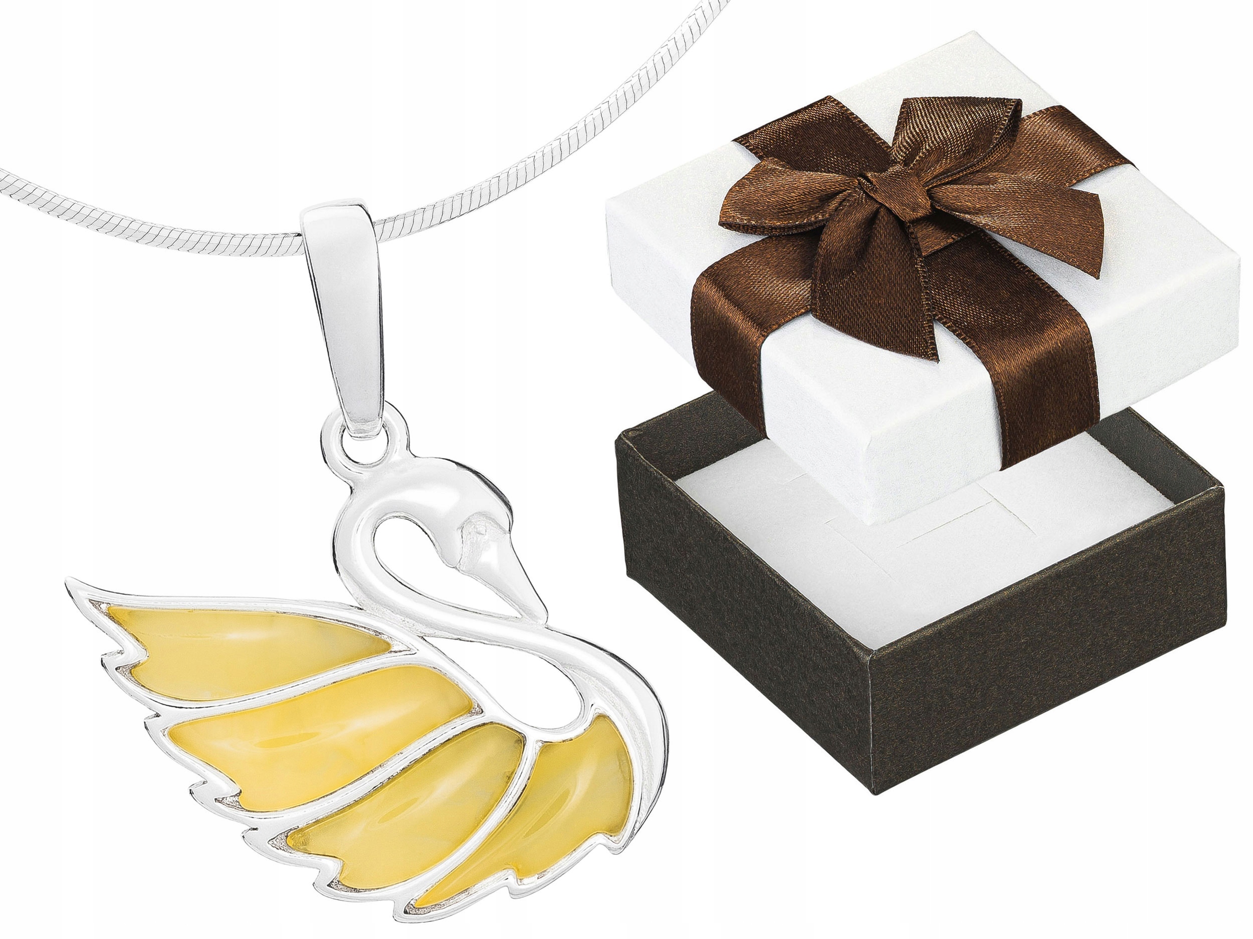 Dlouhý stříbrný dámský náhrdelník Labuť s mléčným jantarem Pták Stříbro 60