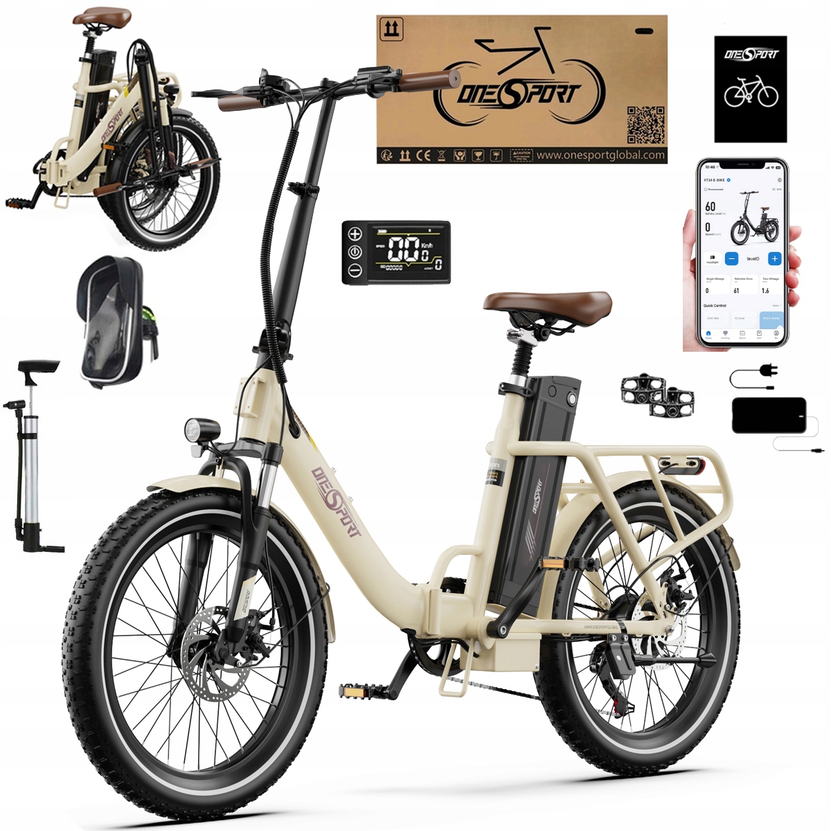 2026 Nowy Składany Rower elektryczny Onesport OT16-2 250W 48V17Ah120km 20"