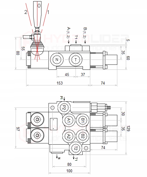ROZDZIELACZ HYDRAULICZNY 2 SEKCYJNY 40L NA LINKI + DŹWIGNIE BADESTNOST Producent części Badestnost