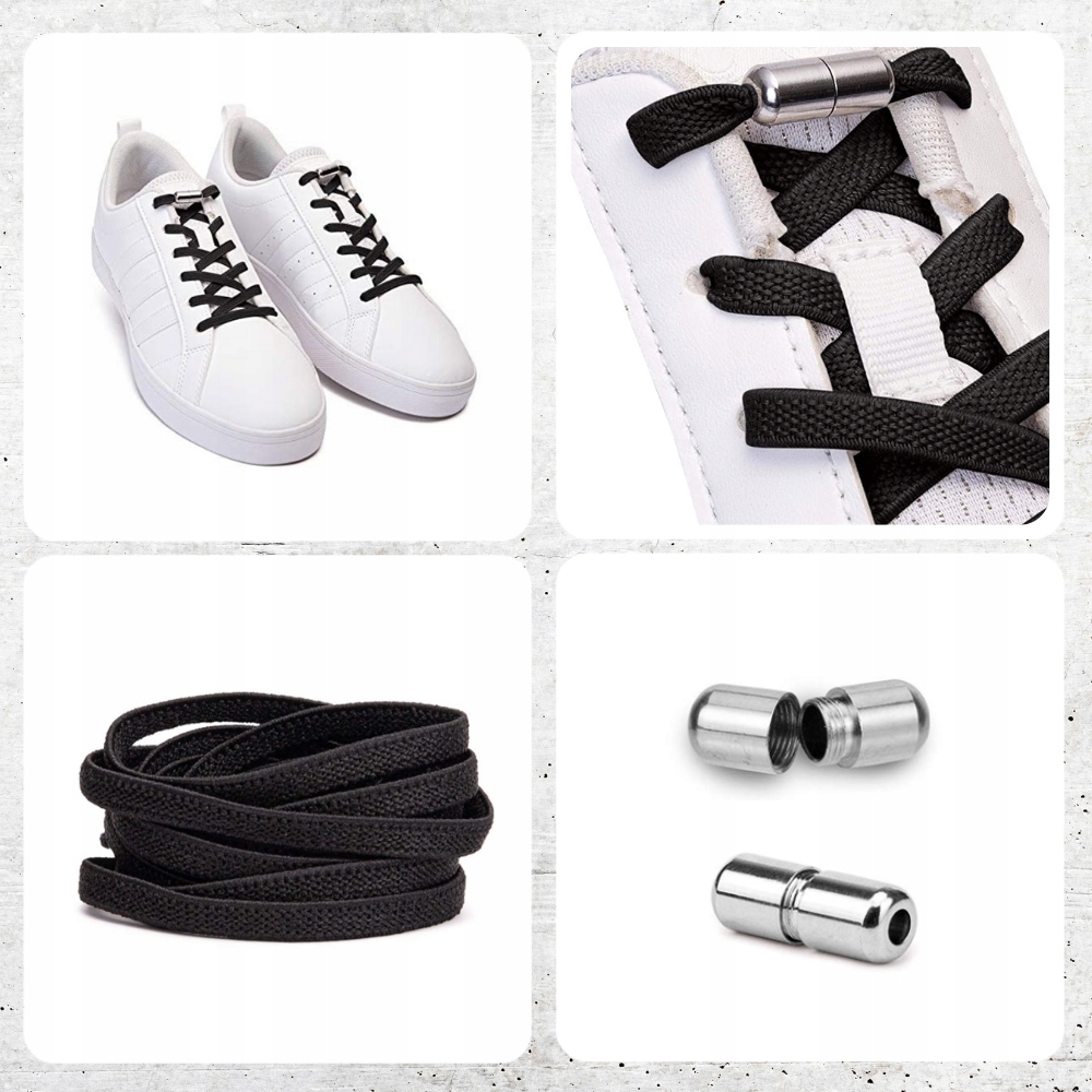 Sznurowadła Bez Wiązania ELASTYCZNE czarne Długość całkowita 100 cm