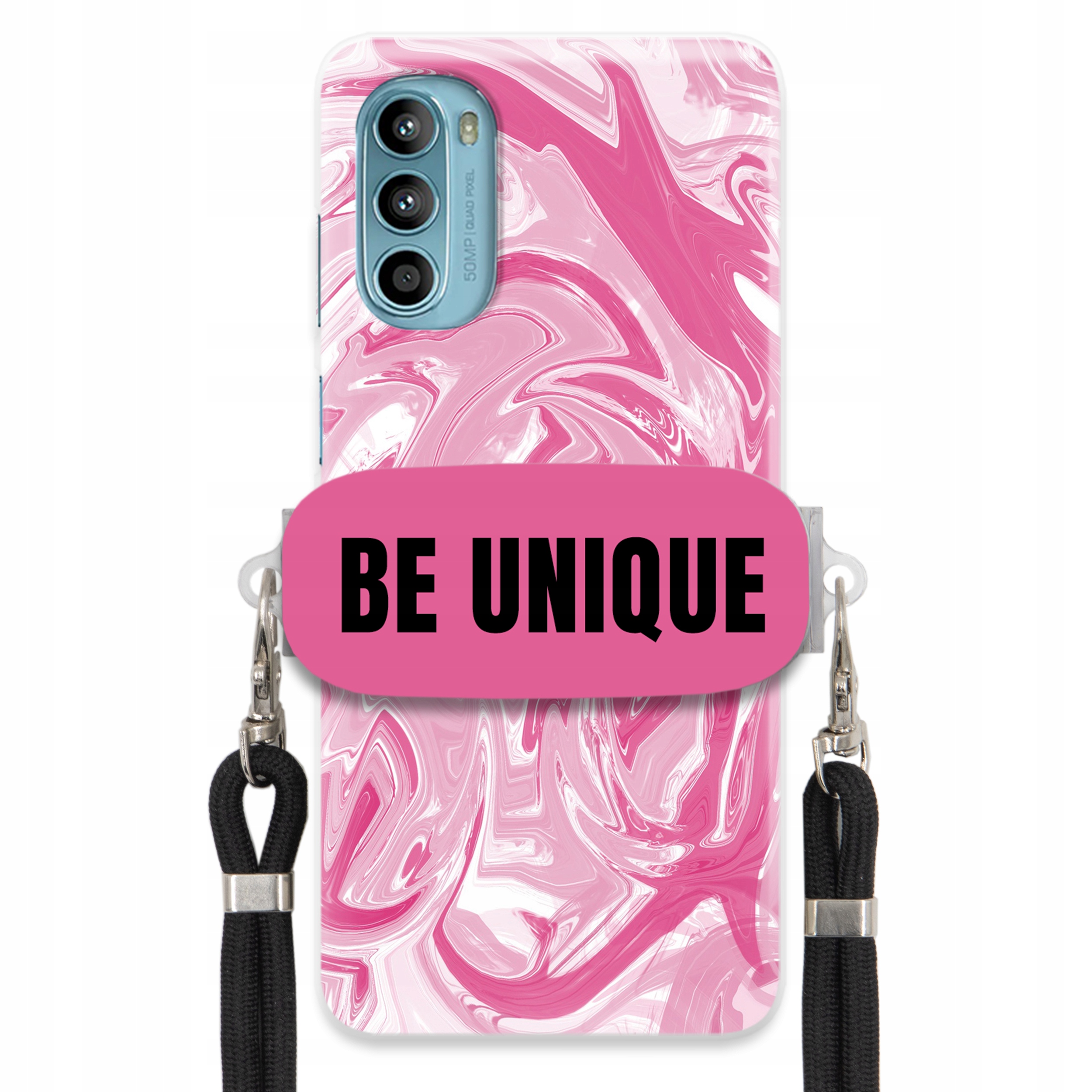 Pouzdro pro Motorola G52 Case úchytka na šňůrku Černá Růžová Mramorová Be Unique