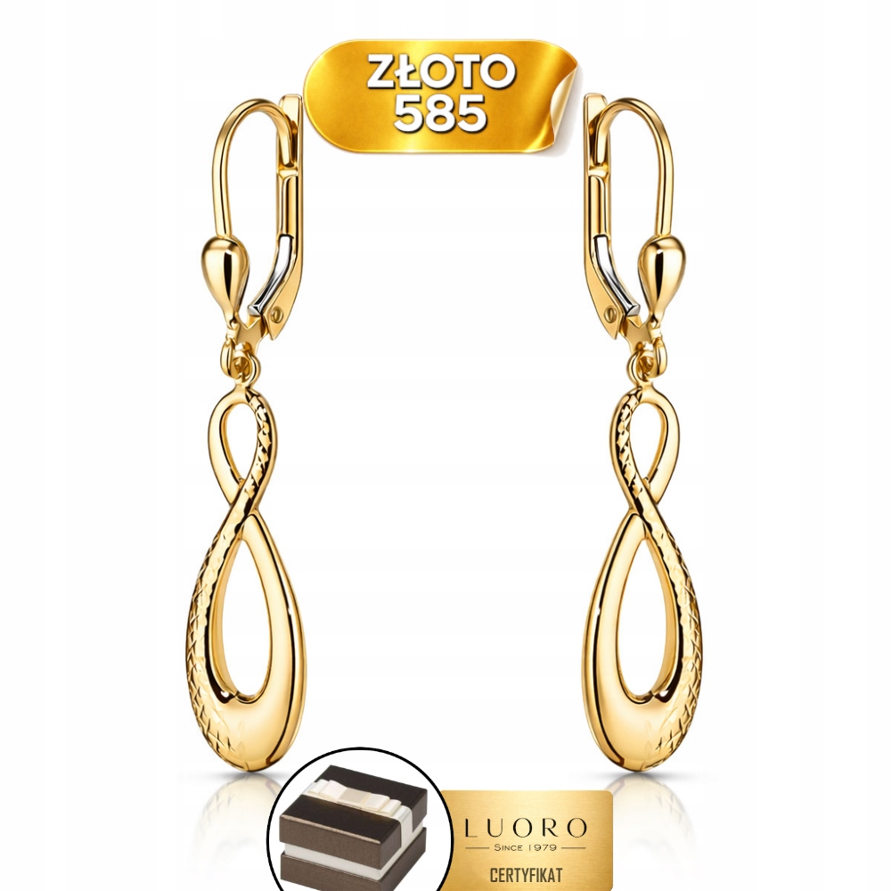 Náušnice Zlaté 585 14K Znaky Nekonečna Diamantové 40 MM Prestiž