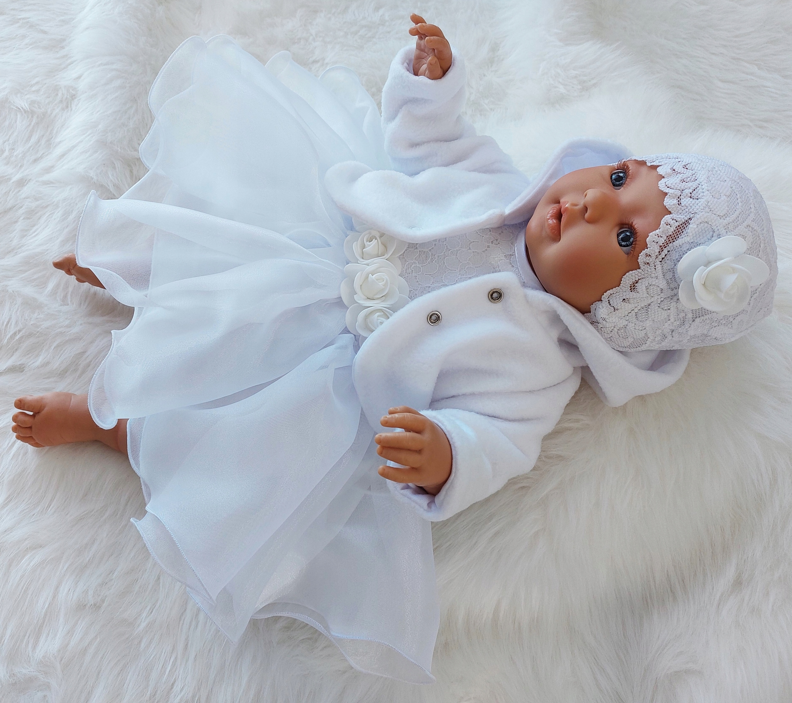 4CZ KOMPLET do chrztu SUKIENKA ubranko R.68 Kolor biały