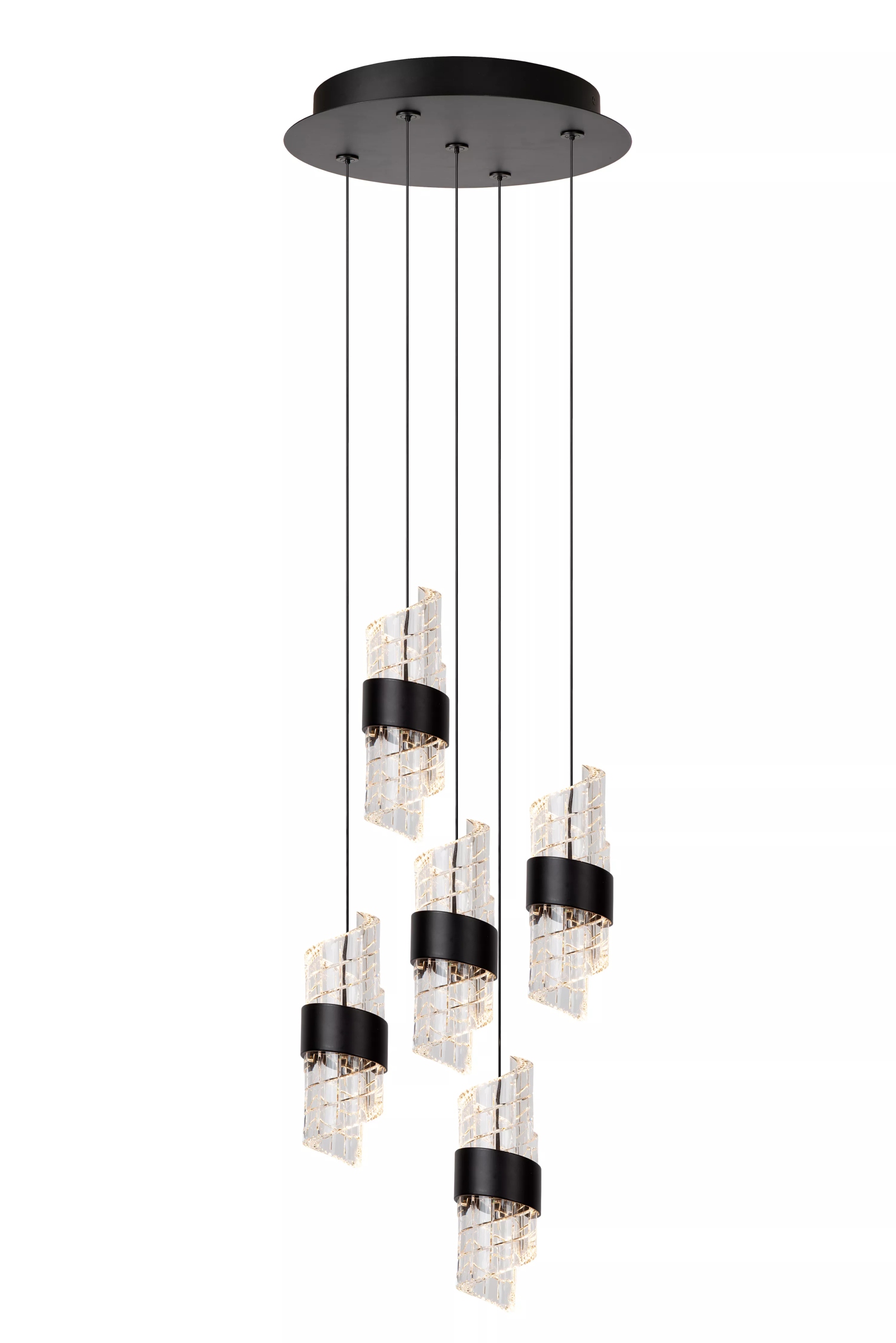 Závesná Led kaskádová lampa glamour čierna do obývačky nad stôl 5 bodov Lucide