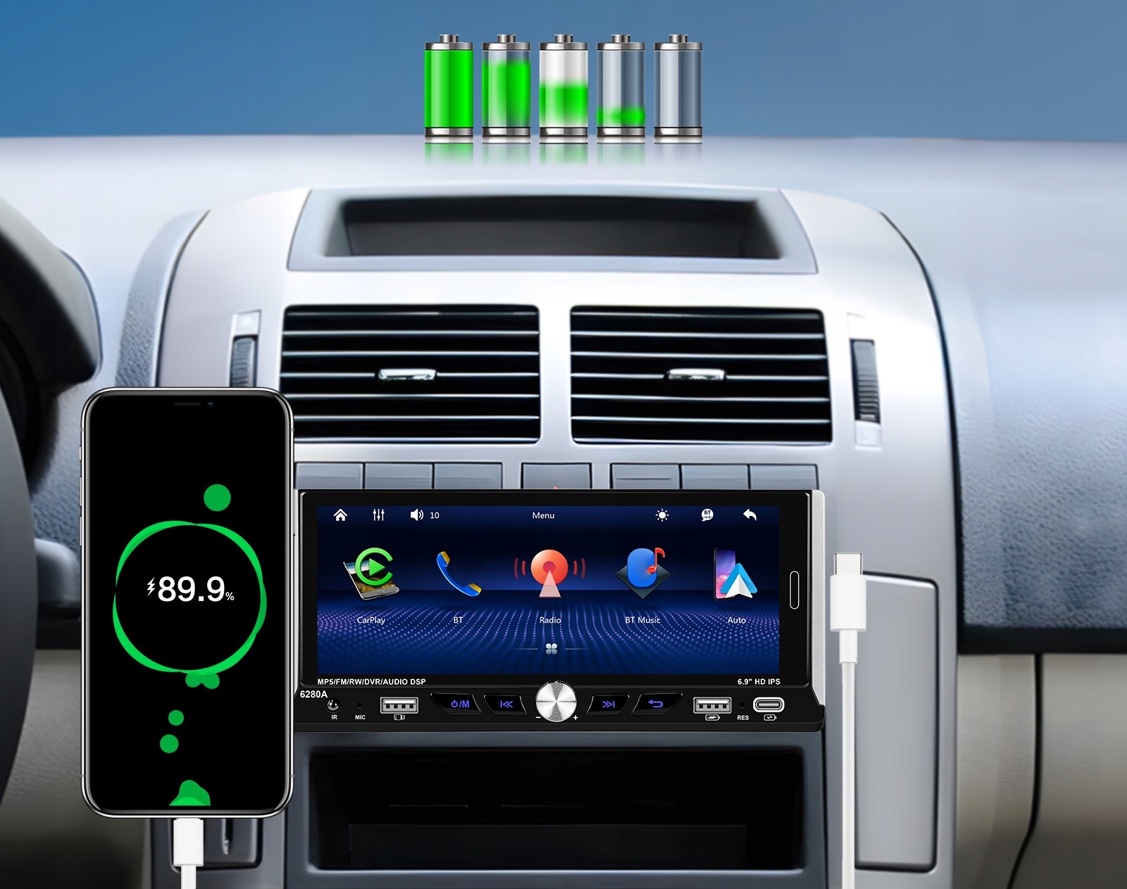 RADIO SAMOCHODOWE 1 DIN ANDROID AUTO CARPLAY GPS USB KAMERA COFANIA 6.9" Model A3587POL