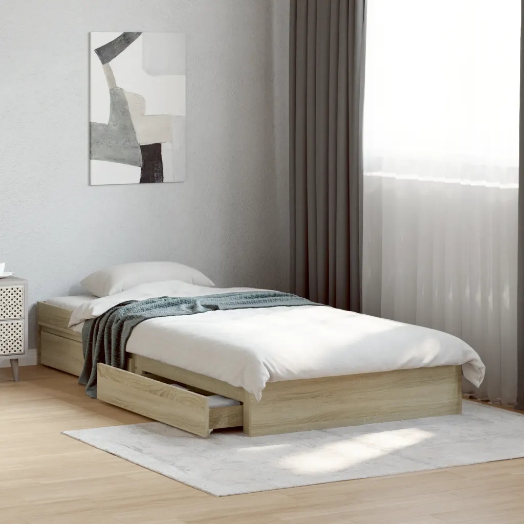Rám postele se zásuvkami dub sonoma 90x190 cm kompozitní dřevo Hnědá 328070