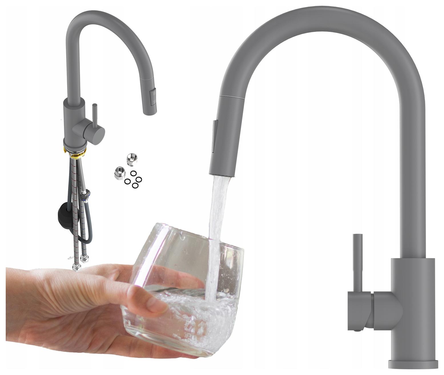 Kuchynská Batéria, Výsuvný Výtok, Šedá, Hladký Kuchynský Kohútik, Loseto