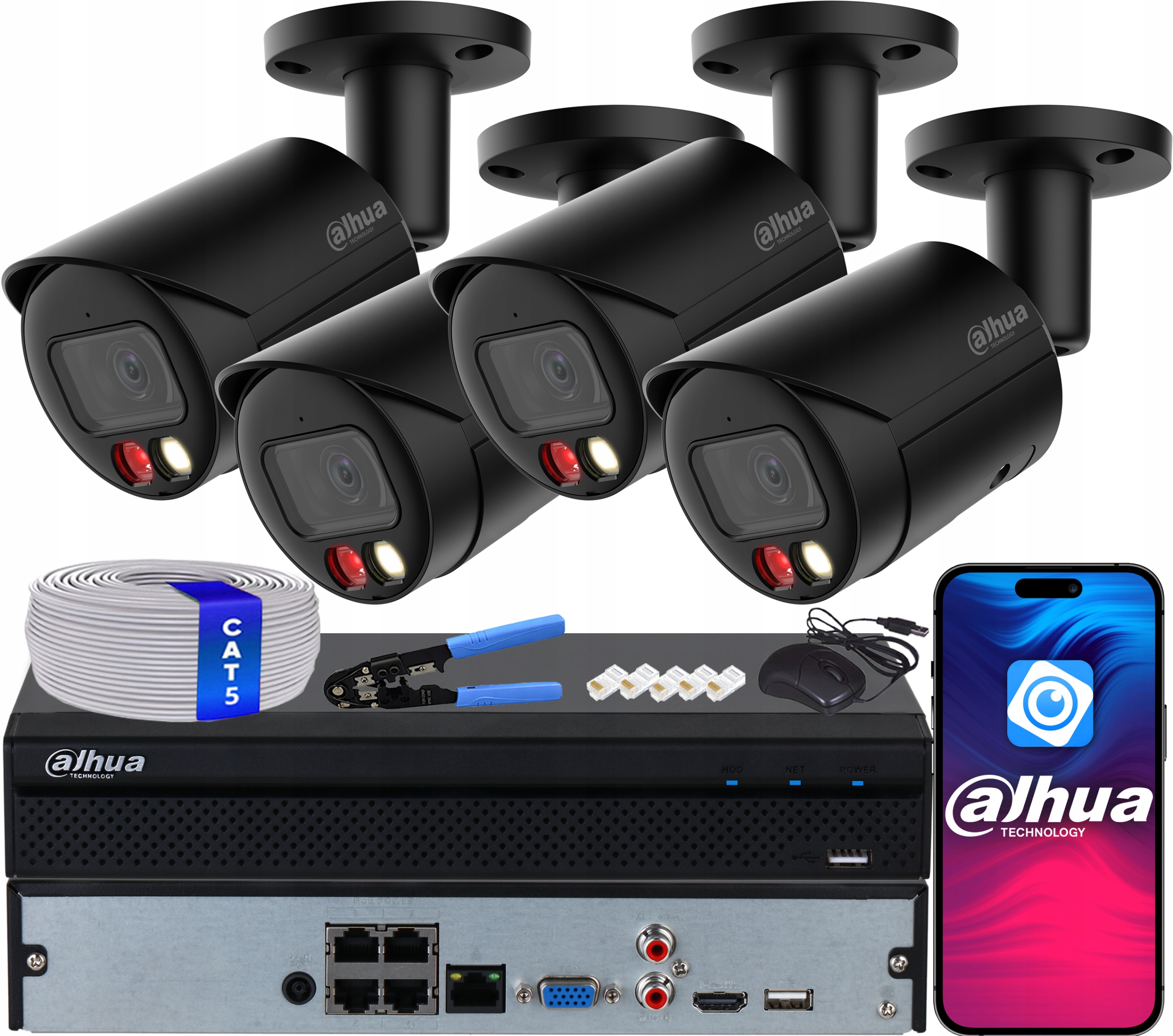 Monitorovací sada Dahua 4x 4MPx WizSense IPC-HFW2449S-S-IL-0280B-B PoE