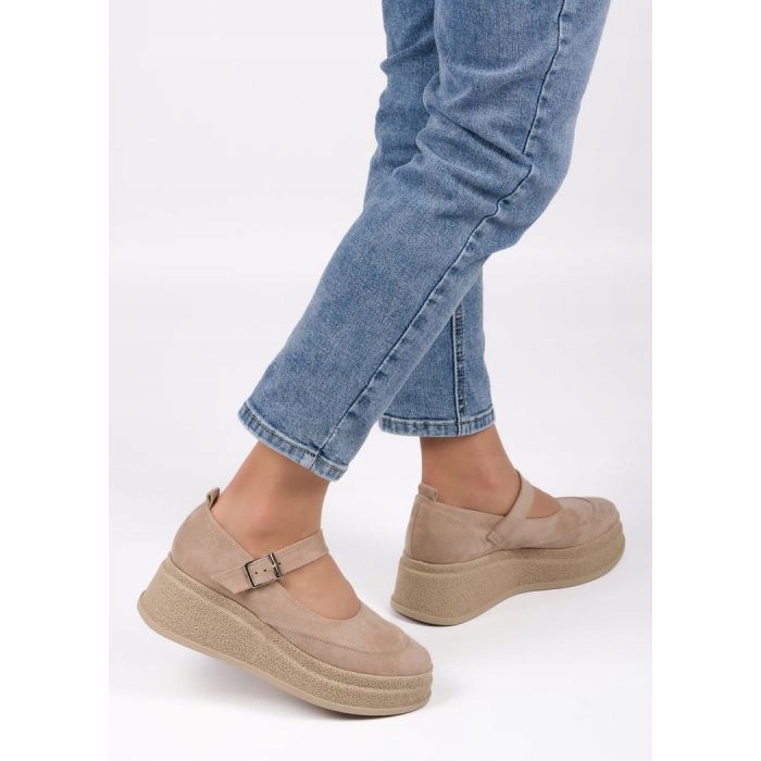 Zamszowe Półbuty Na Platformie Pasek Optimo 41
