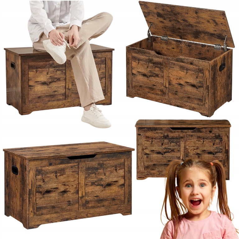 Drevený kufor na hračky, topánky, lavička, kontajner s úložným priestorom, XL