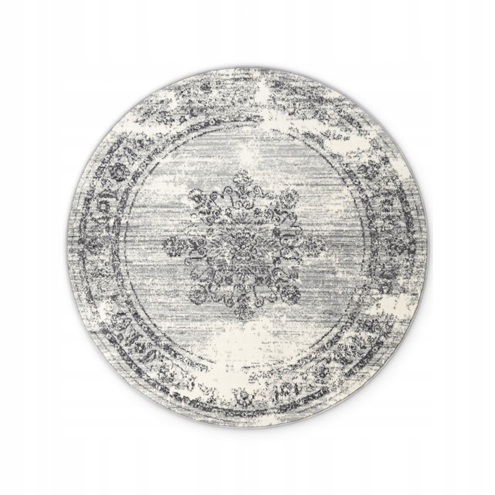 Kruhový koberec do obývačky 160 cm, tradičný vzor, sivá krémová farba