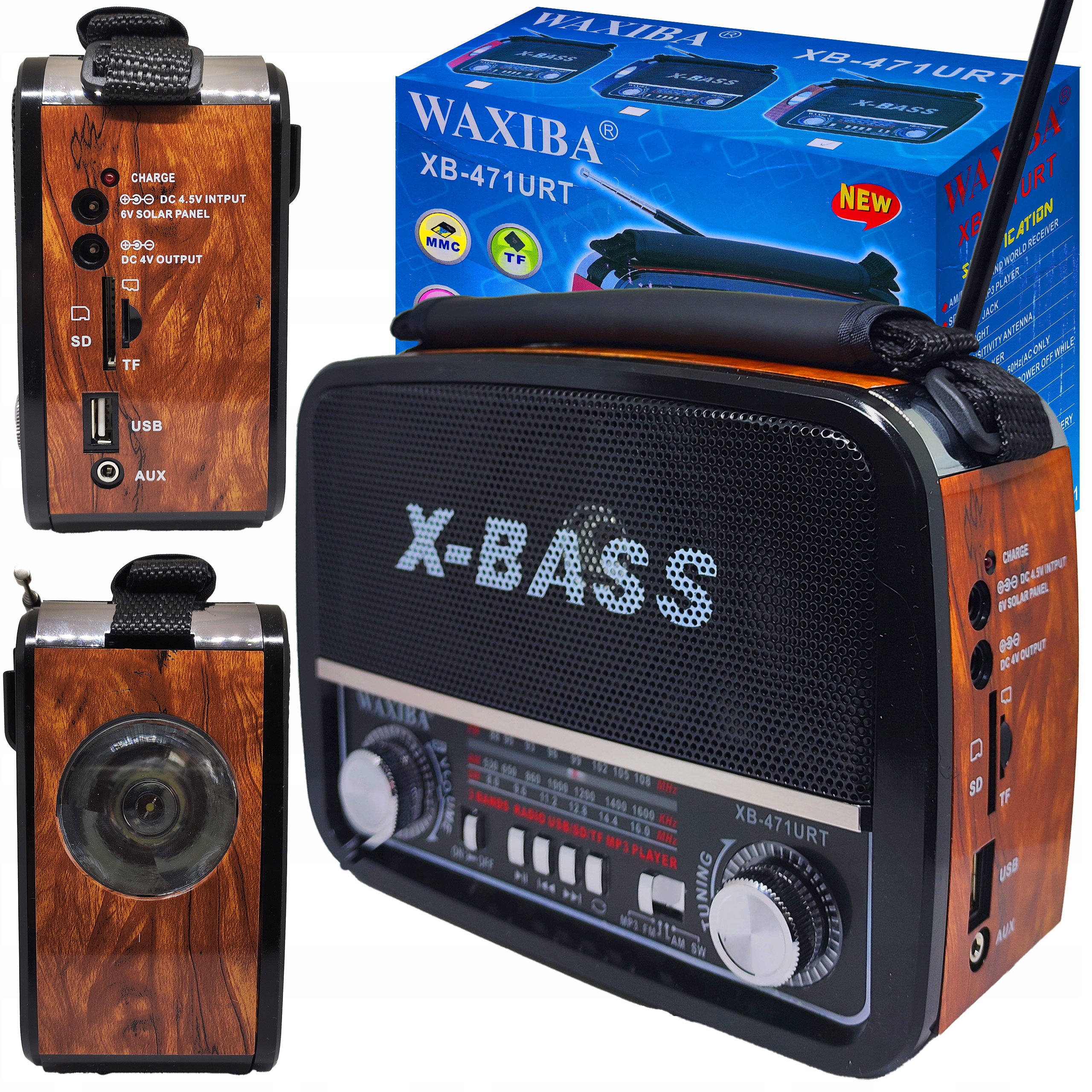 RADIO KUCHENNE PRZENOŚNE SIECIOWE NA BATERIE FM/AM/SW USB AUX SD MP3 CZARNE Marka Retoo