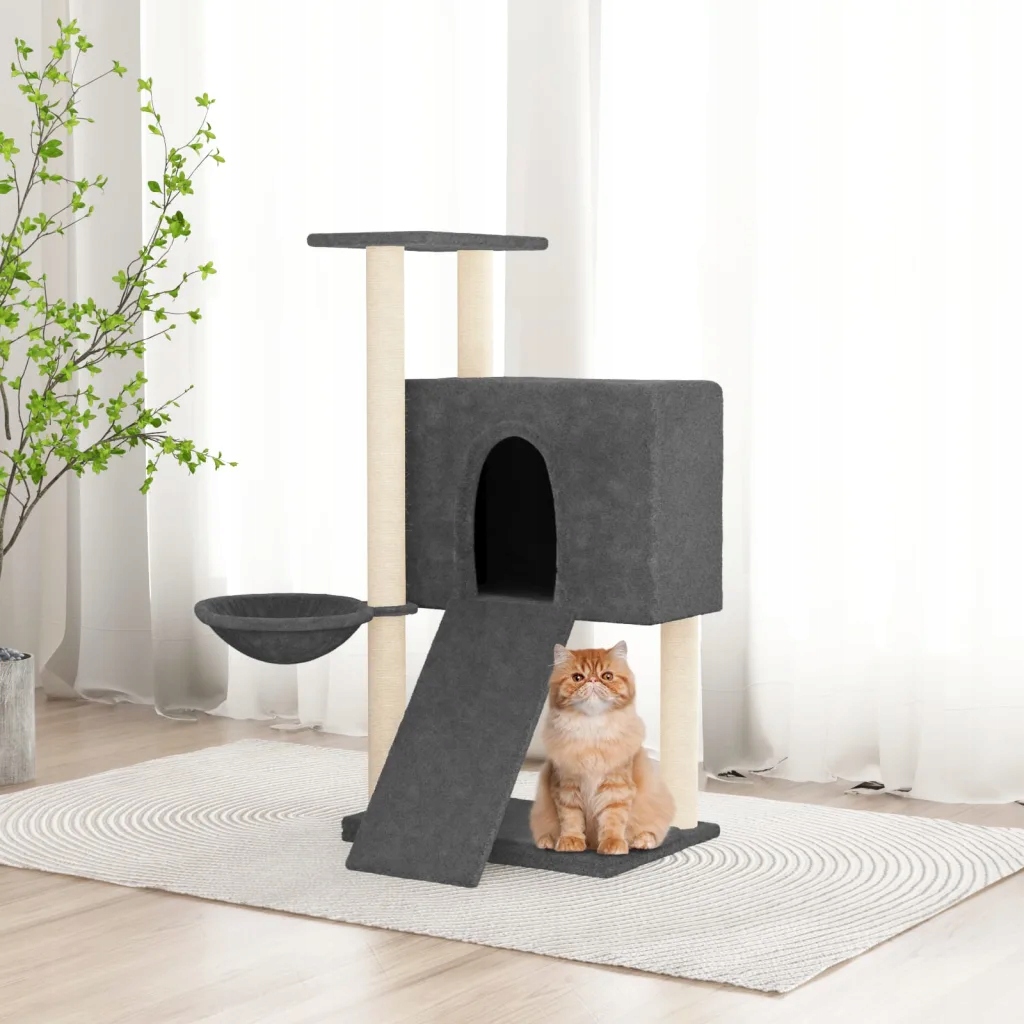 Levně Škrabadlo pro kočky se sisalovými sloupky, tmavě šedé, 96 cm