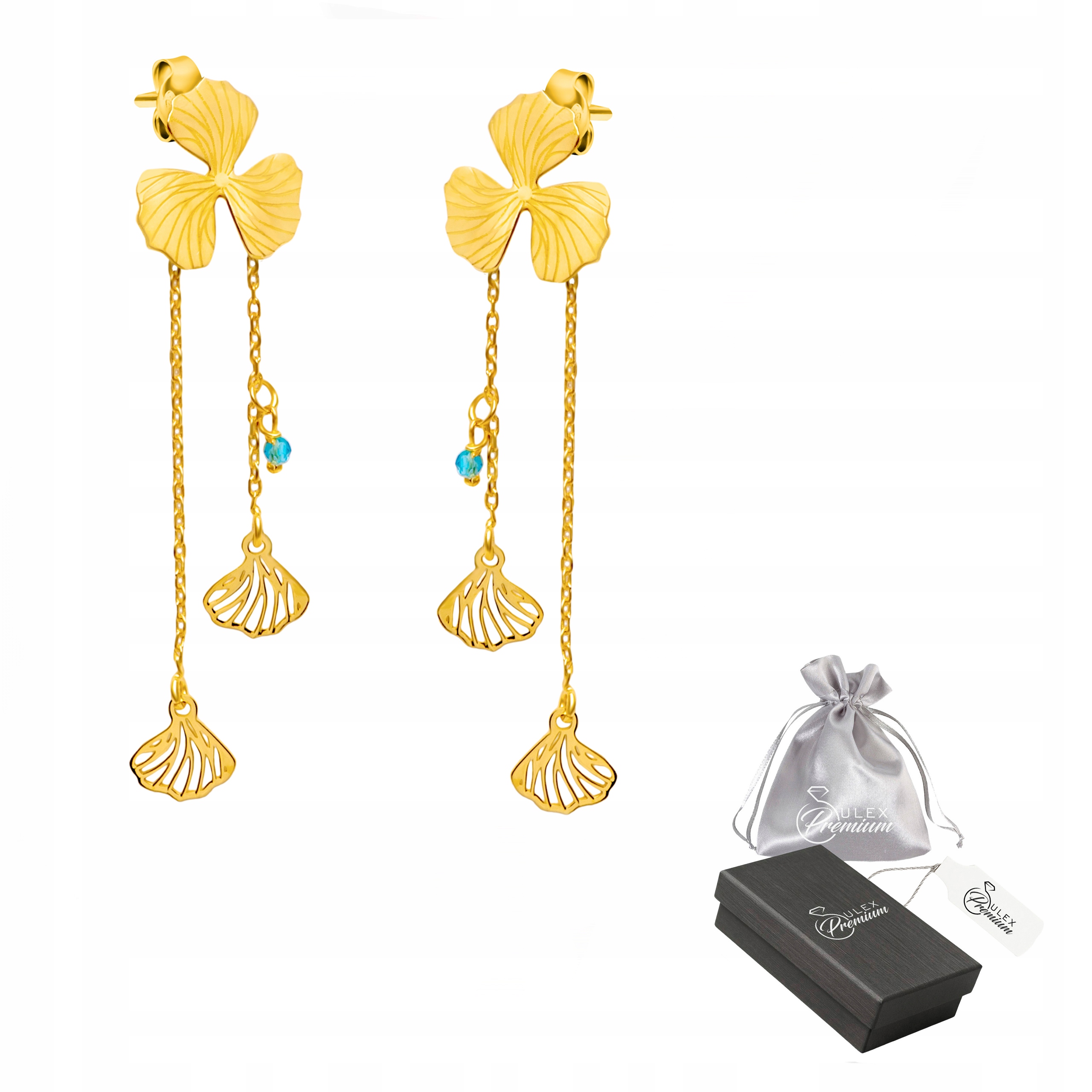 Elegantní Náušnice Pozlacené Stříbro ryzost 925 Čtyřlístek Lístky Kamínků