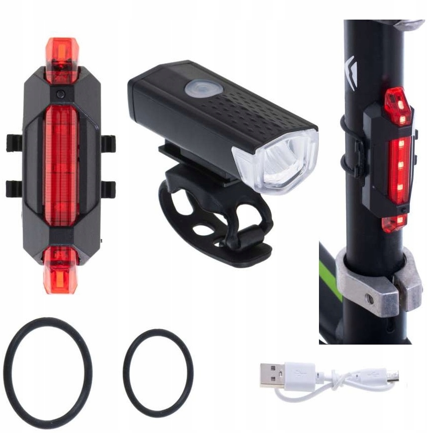 Lampka rowerowa LED Zestaw Tył-Przód USB
