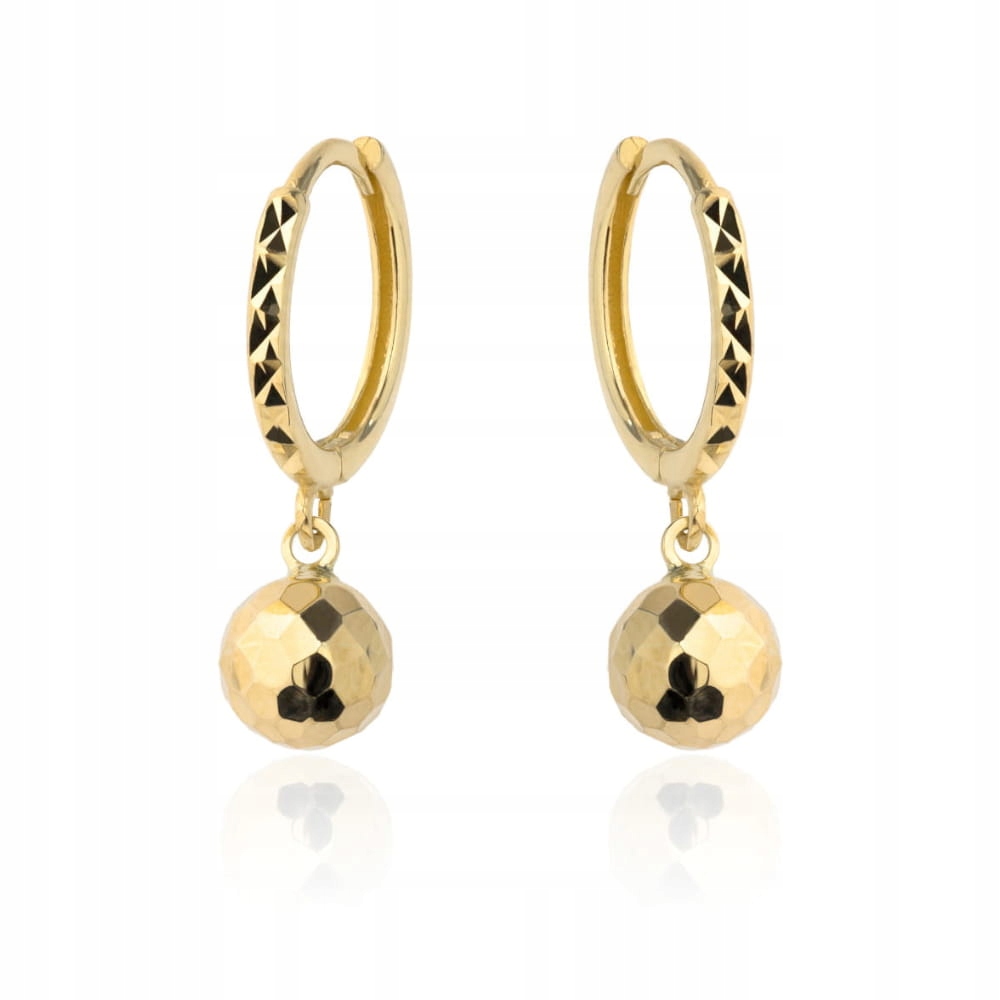 Náušnice zlatá 585, disko koule zavěšená na kroužku, efektní doplněk
