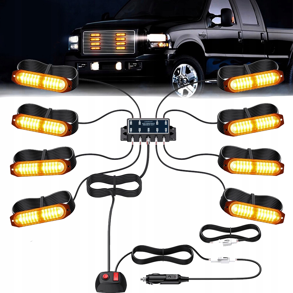 8X Výstražné Lampy Stroboskop Pomoc Autopřepravník Lampy 12 24V
