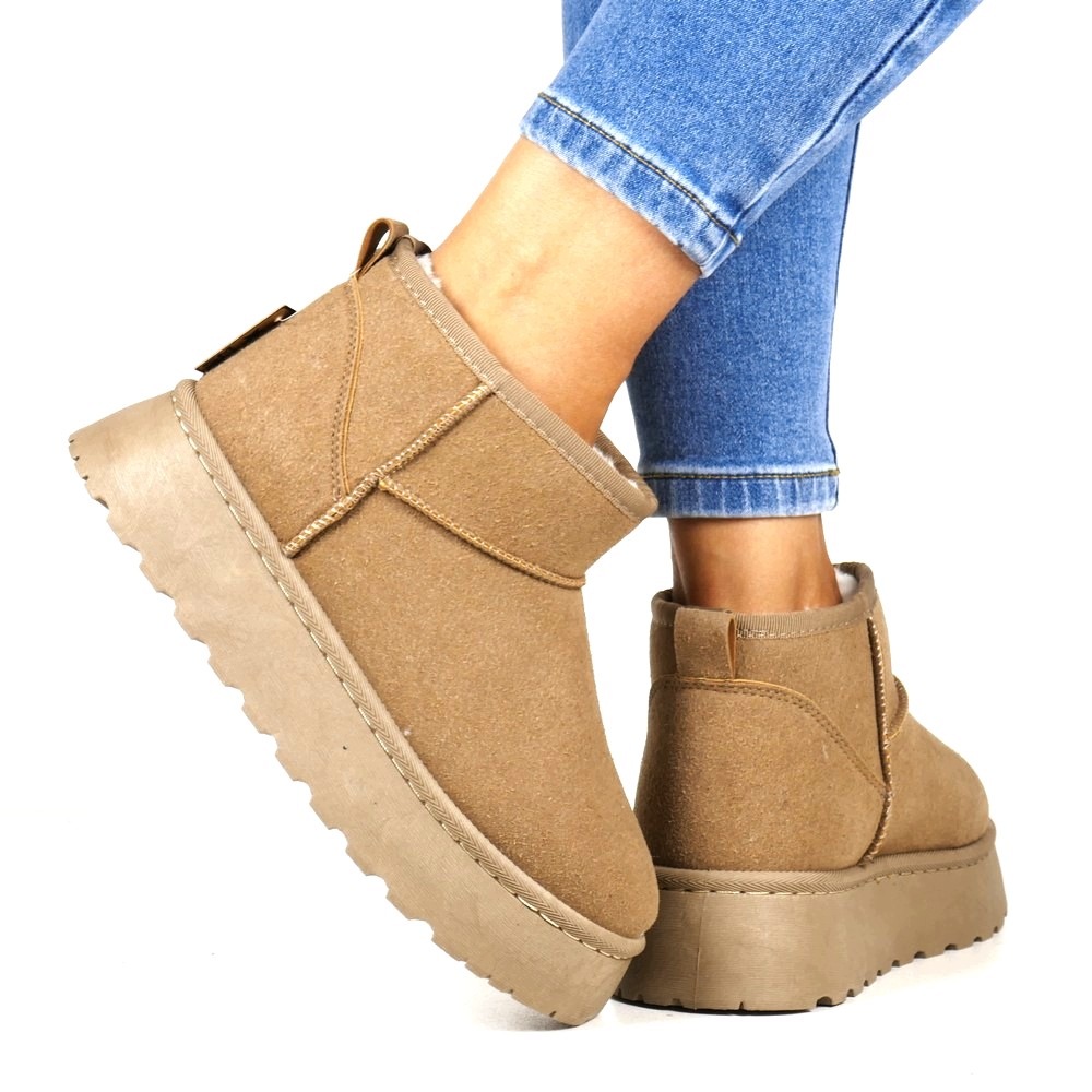 Zimní Boty Semišové Sněhové Khaki Boty Na Platformě Lehké Boty Z6 Béžové