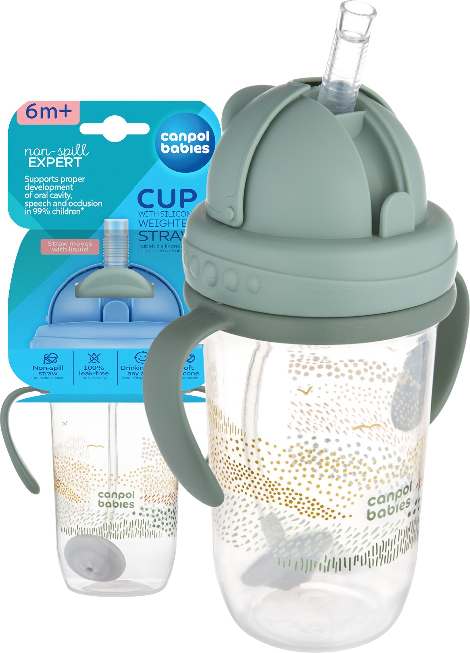 CANPOL BABIES KUBEK NIEKAPEK Z RURKĄ I ODWAŻNIKIEM 270ml 6m+