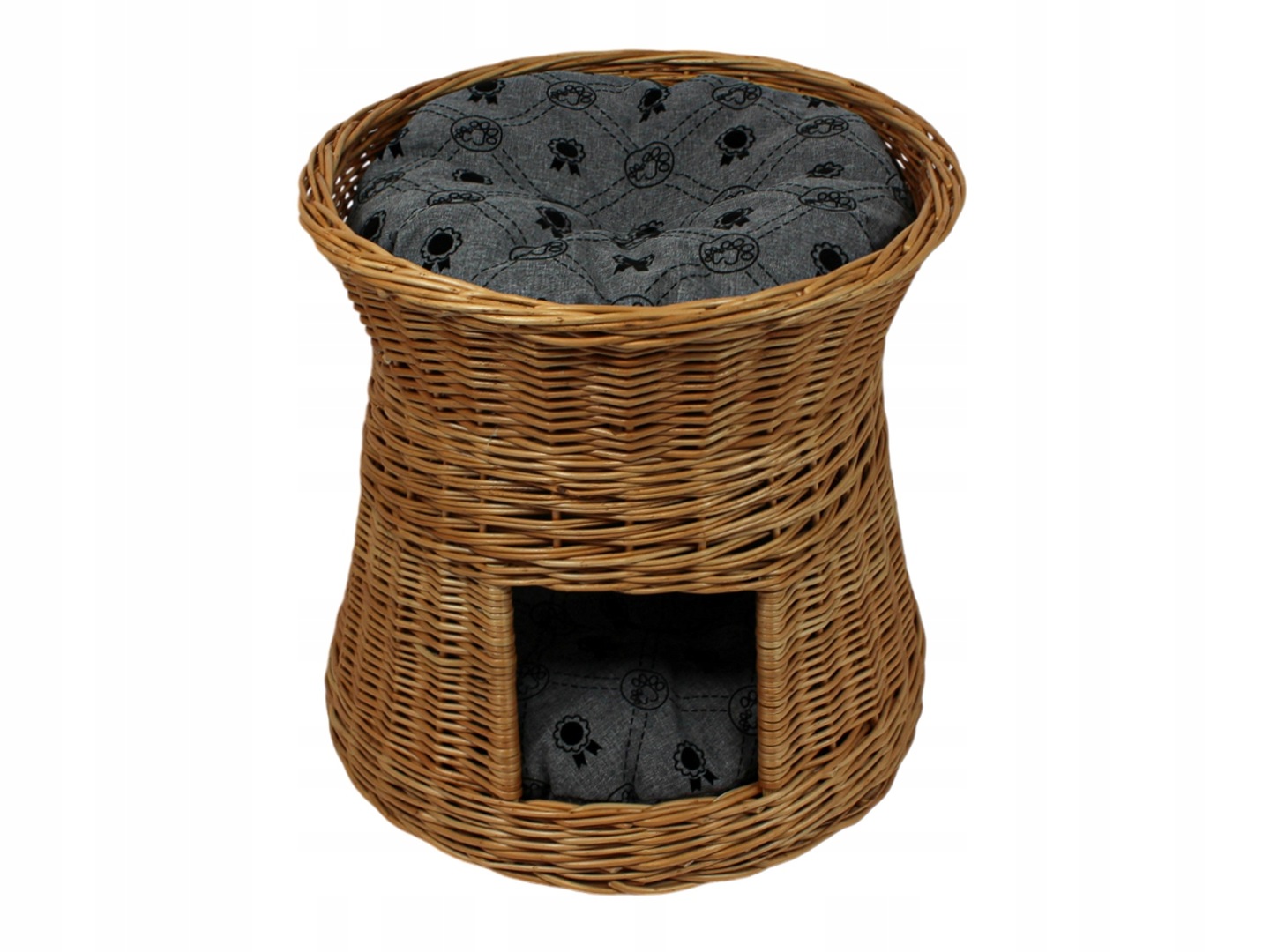 Levně Proutěná budka s pelíškem – Domeček s proutěným pelíšek – Světle šedá