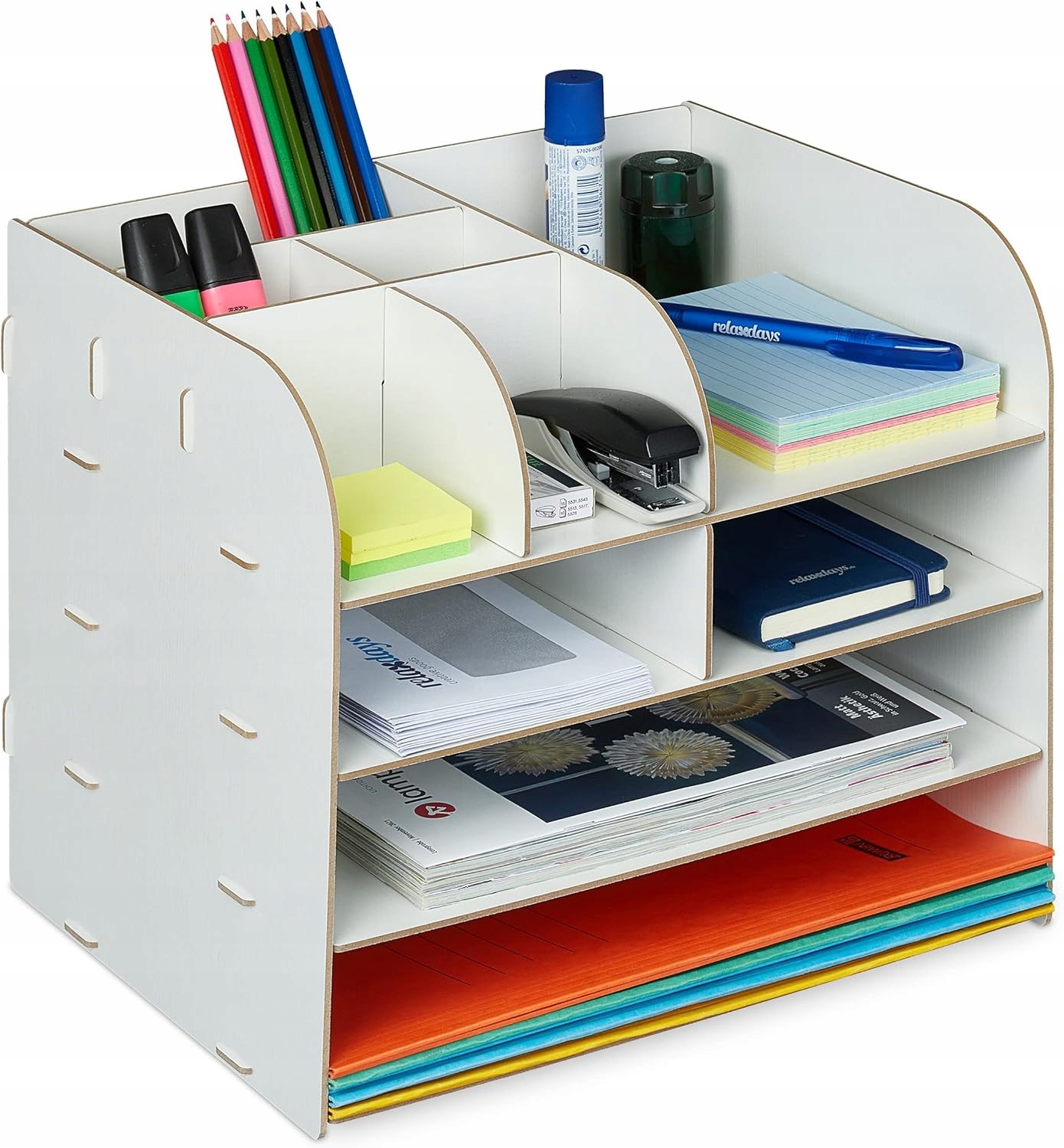Organizér Na Psací Stůl Mdf Bílý 10 Přihrádek Stojan Dokumenty Kancelář