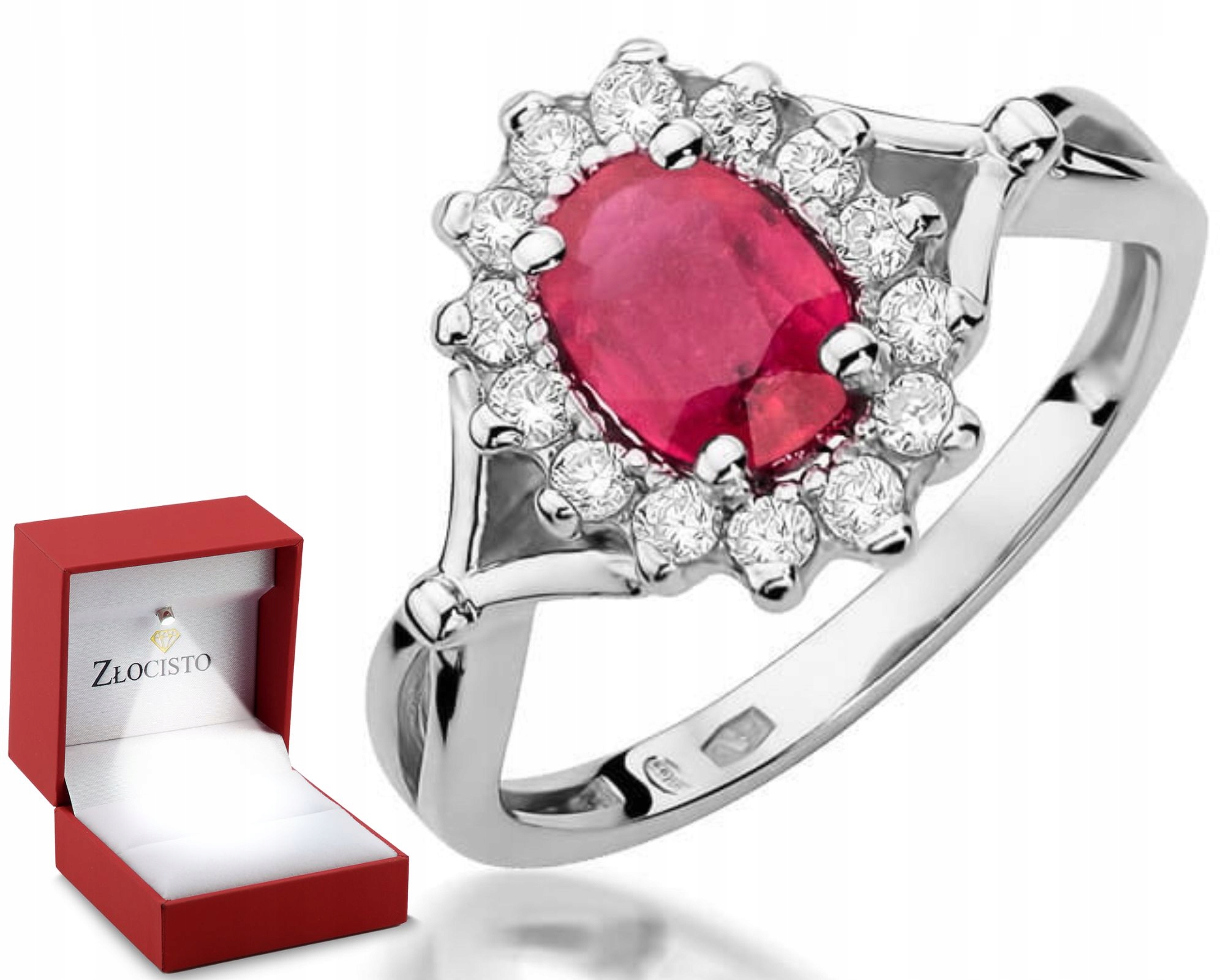 Prstýnek Rubín Brilianty Bílé Zlato Gravírování 585 Dárek
