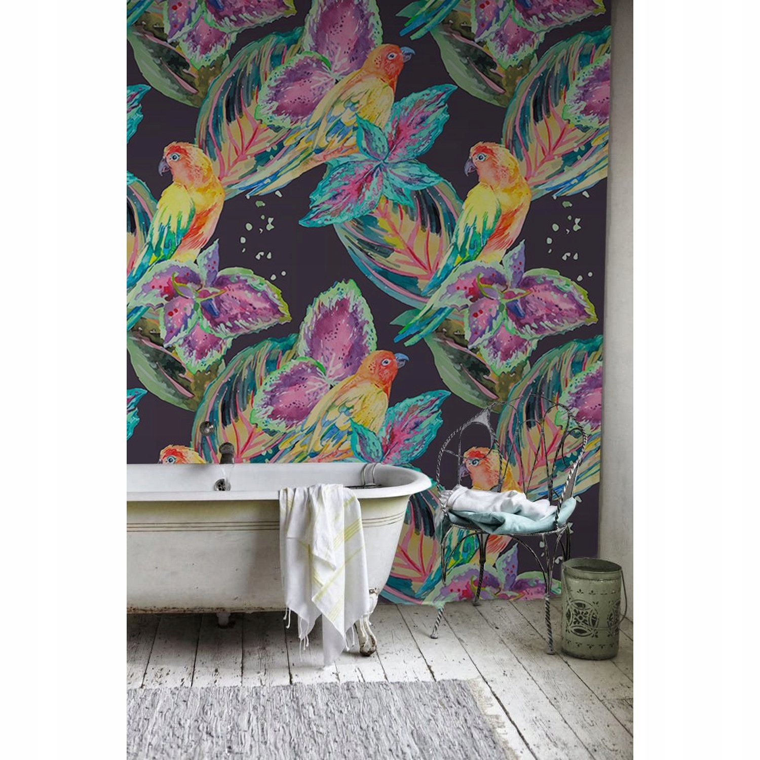 

Samoprzylepna fototapeta Akwarela papugi 360x250cm