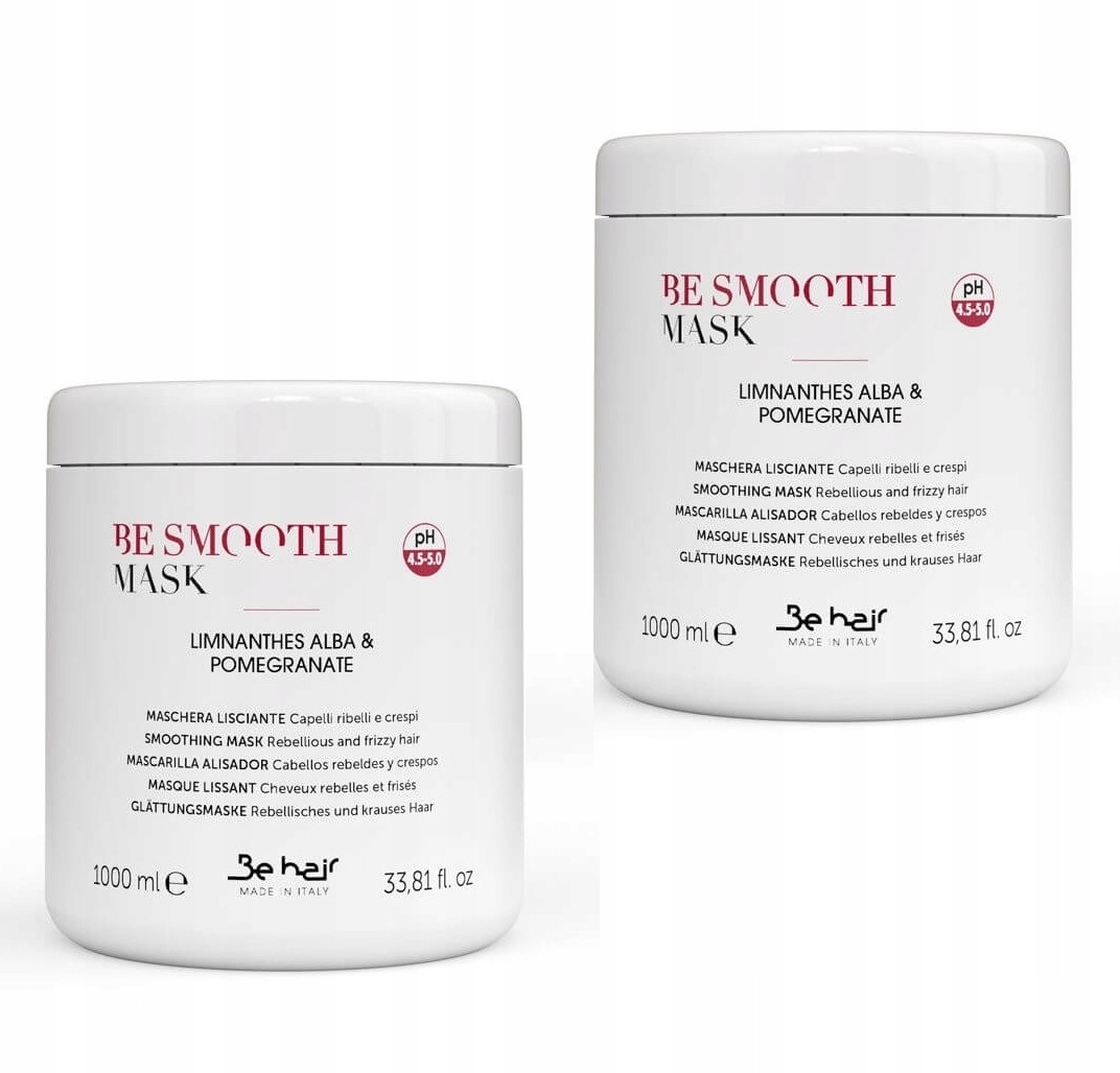 2 x Velká Vyhlazující Maska Be Hair Be Smooth 1000 ml Vyživuje A Hydratuje Vlasy