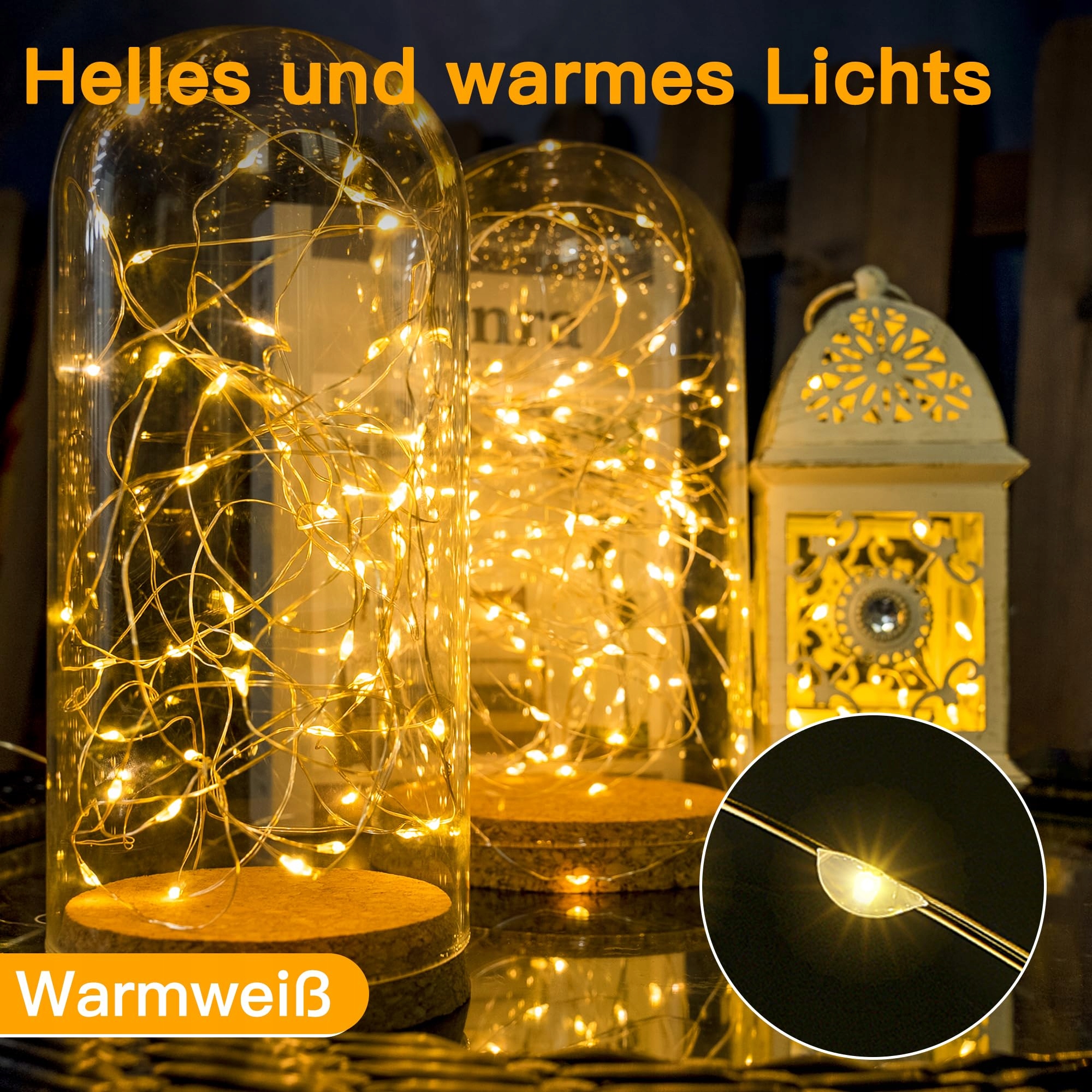 OLLNY Lampki Światełka Na Druciku Na Baterie IP44 5M 50 LED Zestaw x2 — miniatura 5