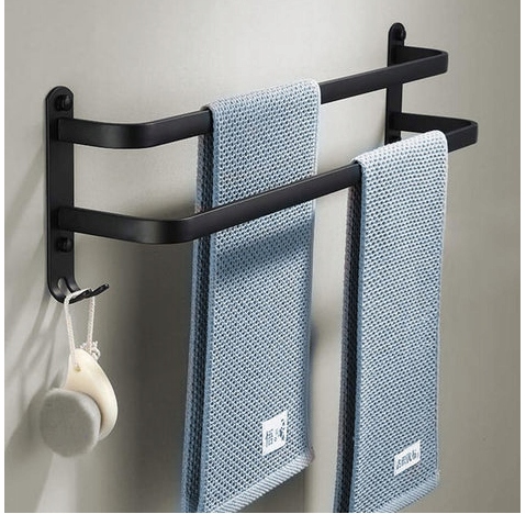 WIESZAK NA RĘCZNIKI METALOWY MONTOWANY NA ŚCIANE CZARNY PODWÓJNY 40 CM