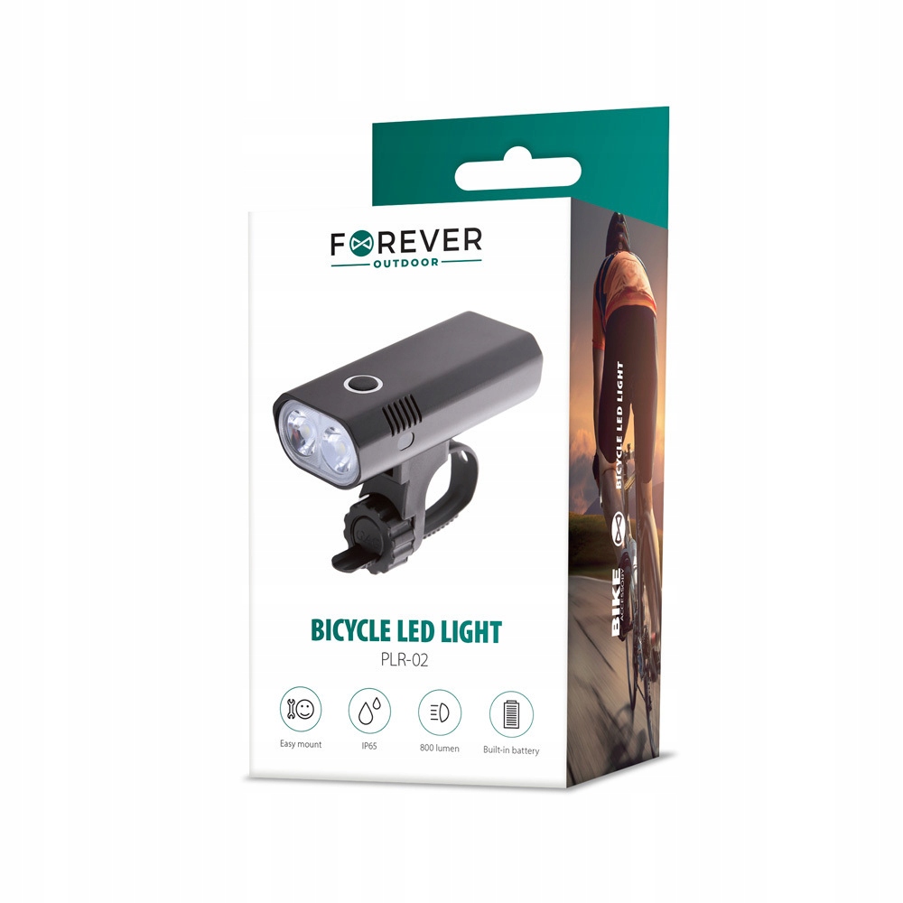 LAMPKA ROWEROWA FOREVER PRZEDNIA LED DO ROWERU USB 10W 800 LUMENÓW CZARNA EAN (GTIN) 5900495041623