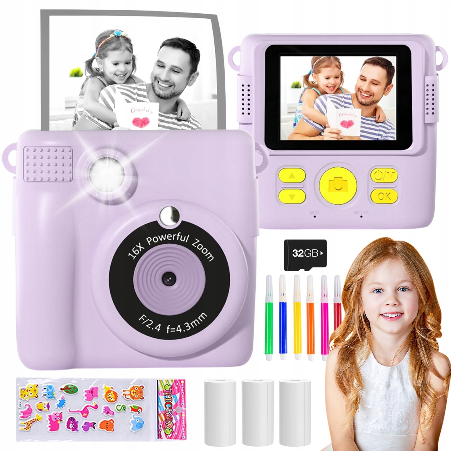 Digitální Instantní Fotoaparát Hdd Pro Děti S 32GB Tiskárnou