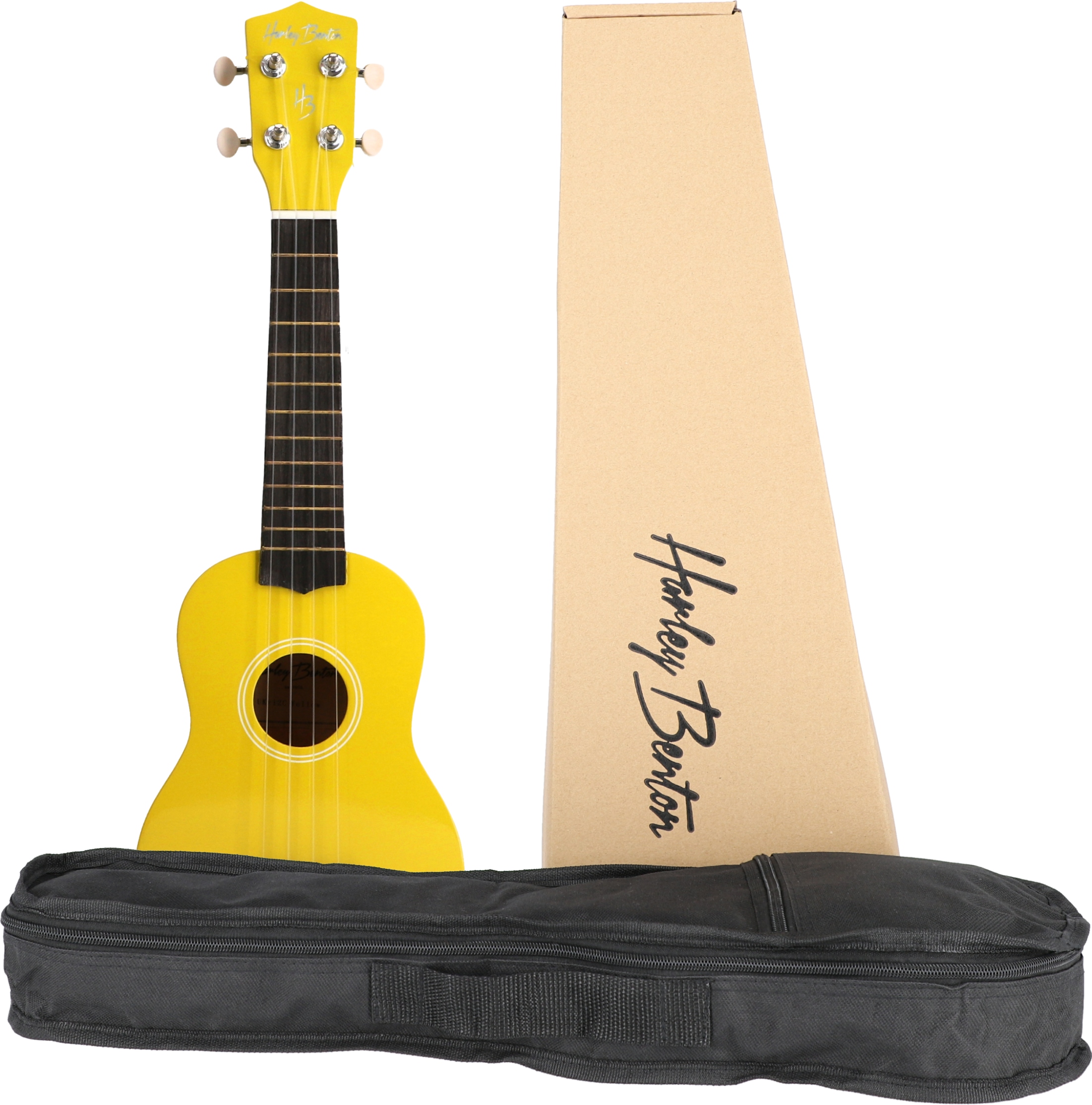 Ukulele sopranowe drewniane błyszczące UK-12 Żółte z Pokrowcem Zestaw