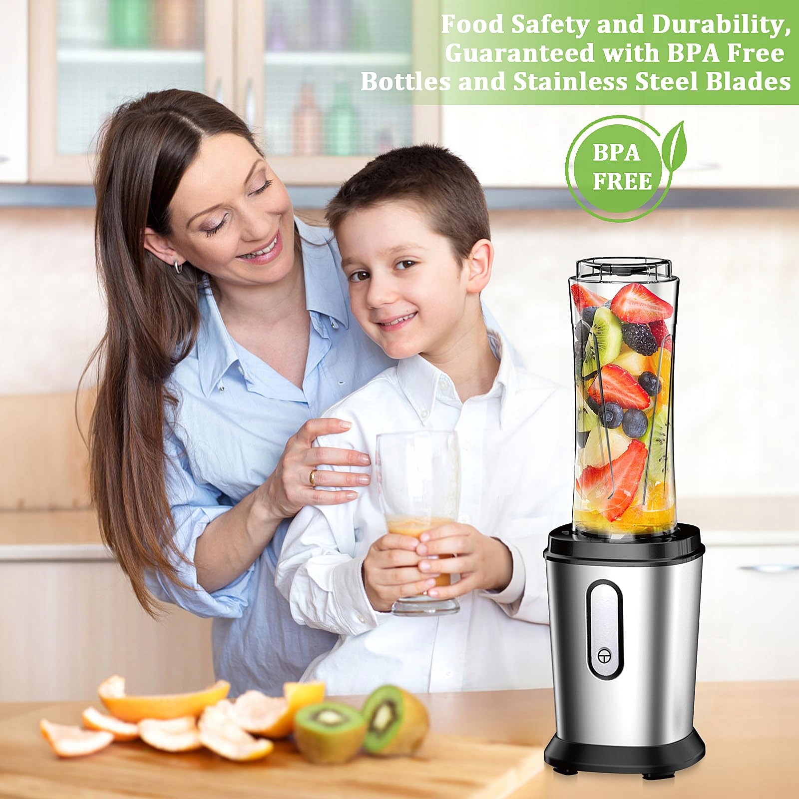 Qxmcov Blender 500W Mini Smoothie Maker 2x600ml BPA Free Stal Nierdzewna — miniatura 5