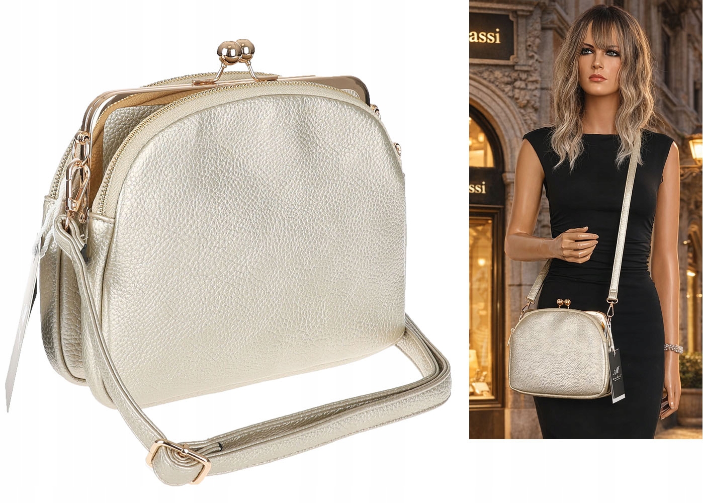 Torebka damska kuferek listonoszka na ramię modna torba 9012 Złota