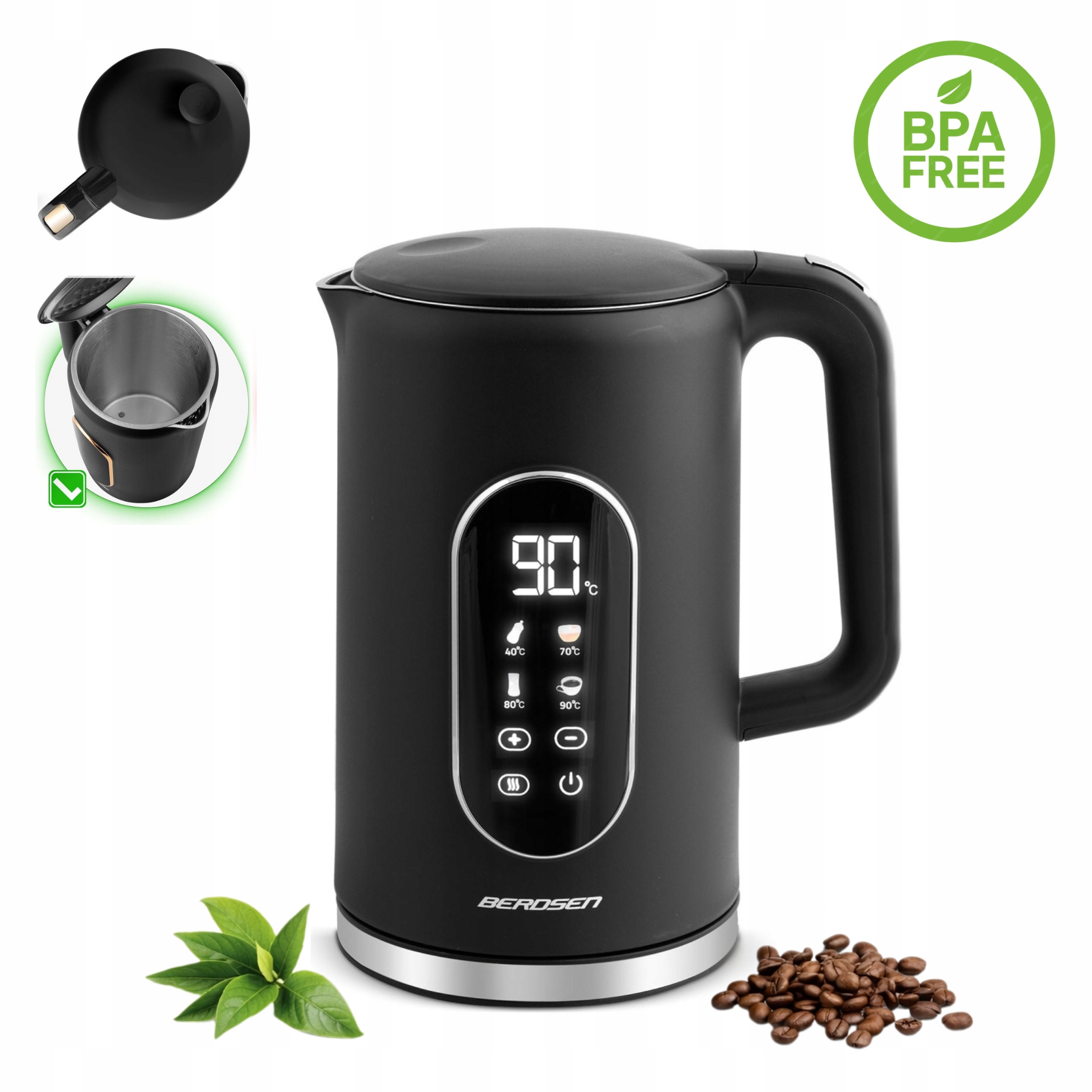 Czajnik Elektryczny Regulacja Temperatury 1,7L 2200W Panel Dotykowy Srebrny