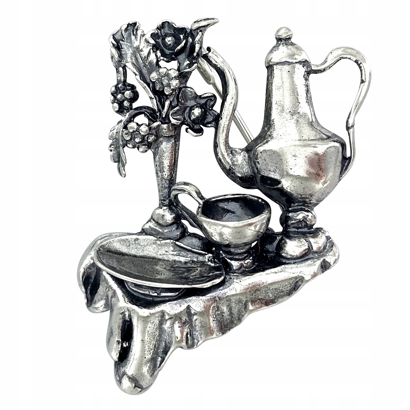 Umělecká Velká Brož Zátiší Stříbro 925