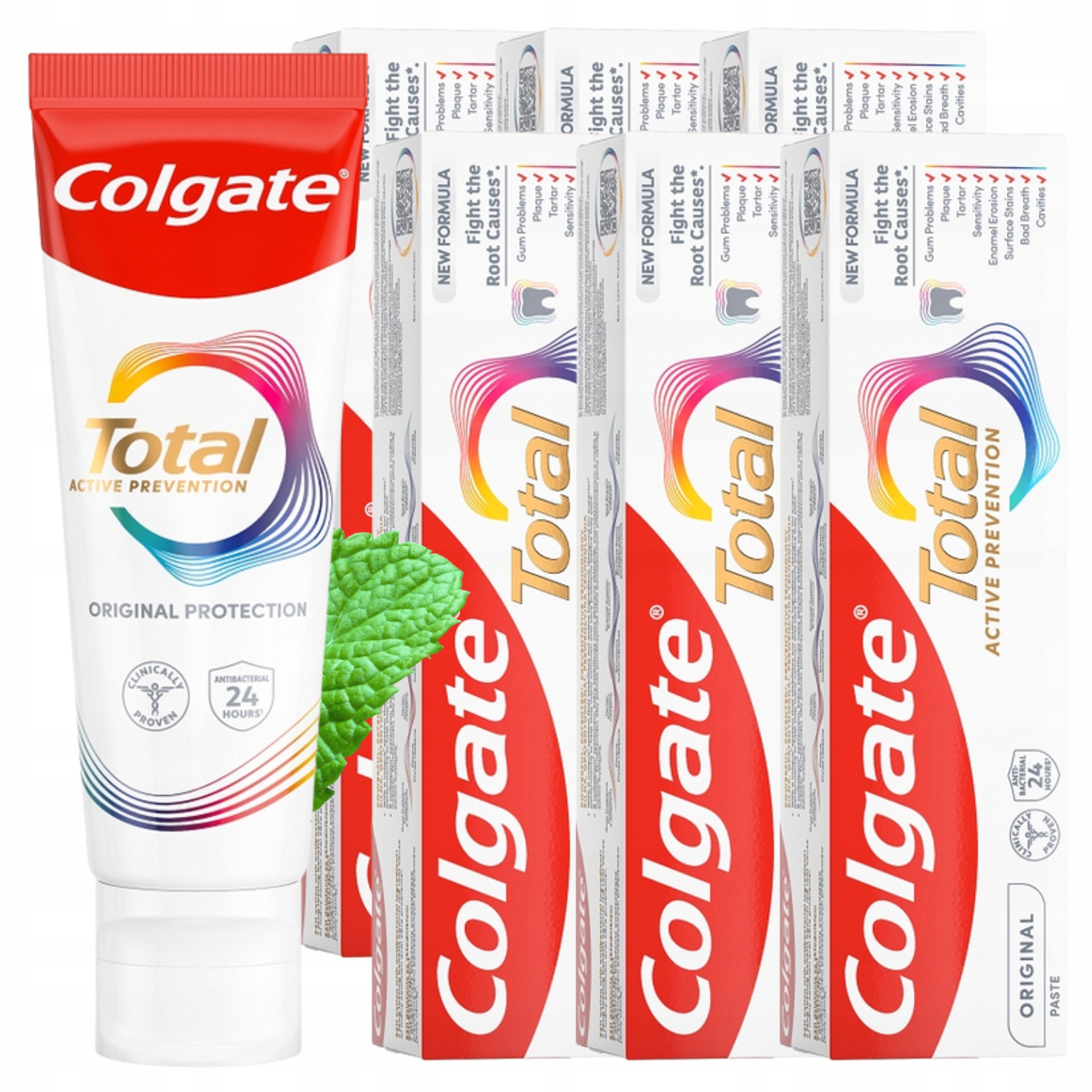 6x Colgate Total Original Pasta Do Zębów Przeciwbakteryjna z Fluorem 75 ml