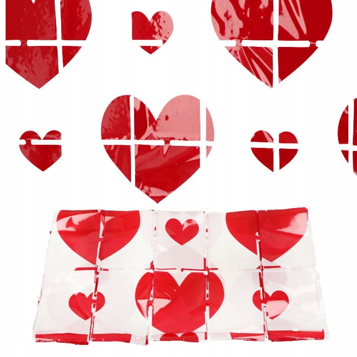 KURTYNA DEKORACYJNA PANELOWA BIAŁO CZERWONA SERCA