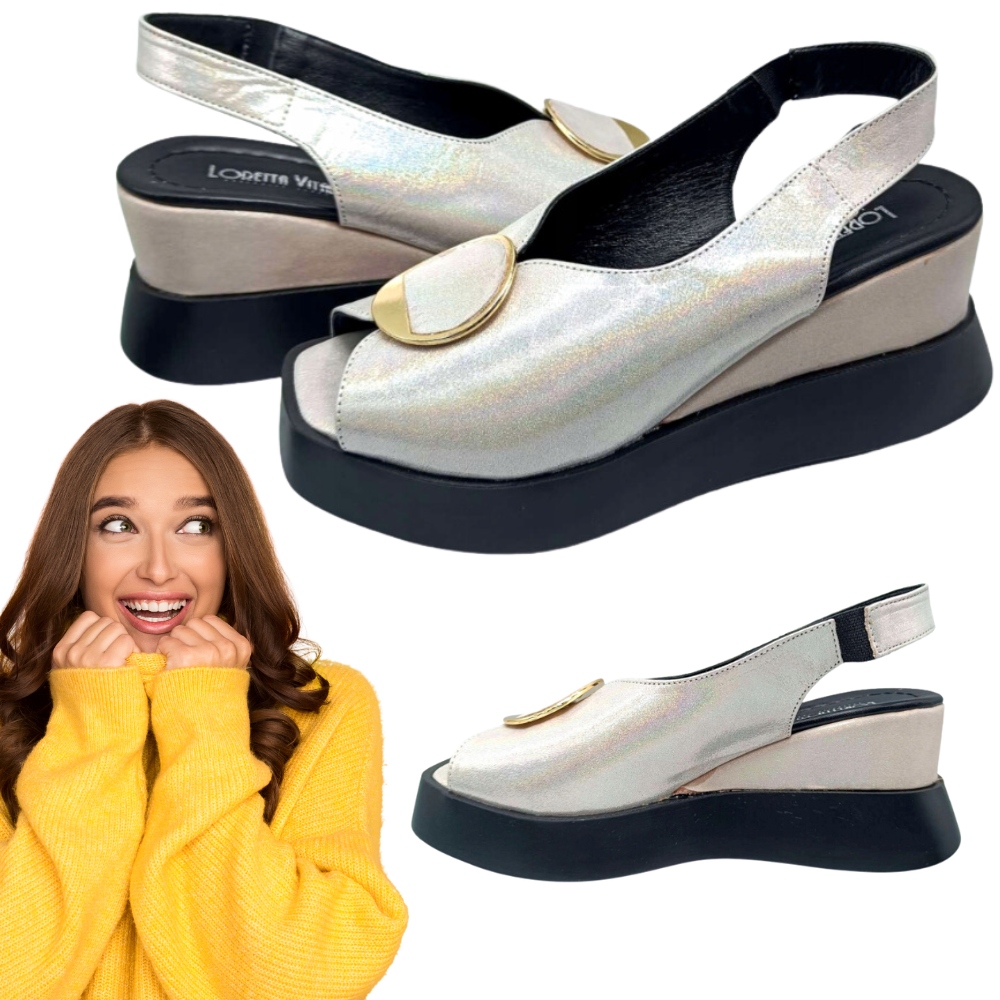 Dámské kožené sandály na platformě Koturny Loretta Vitale nazouvací elegantní 39